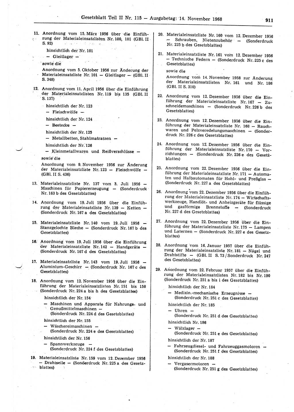 Gesetzblatt (GBl.) der Deutschen Demokratischen Republik (DDR) Teil ⅠⅠ 1968, Seite 911 (GBl. DDR ⅠⅠ 1968, S. 911)