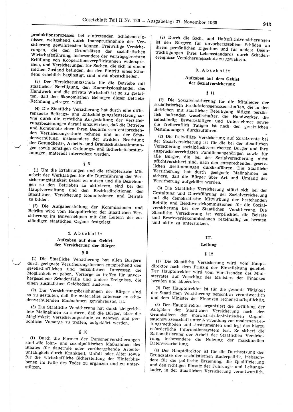 Gesetzblatt (GBl.) der Deutschen Demokratischen Republik (DDR) Teil ⅠⅠ 1968, Seite 943 (GBl. DDR ⅠⅠ 1968, S. 943)