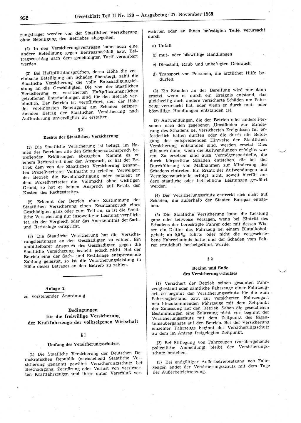 Gesetzblatt (GBl.) der Deutschen Demokratischen Republik (DDR) Teil ⅠⅠ 1968, Seite 952 (GBl. DDR ⅠⅠ 1968, S. 952)