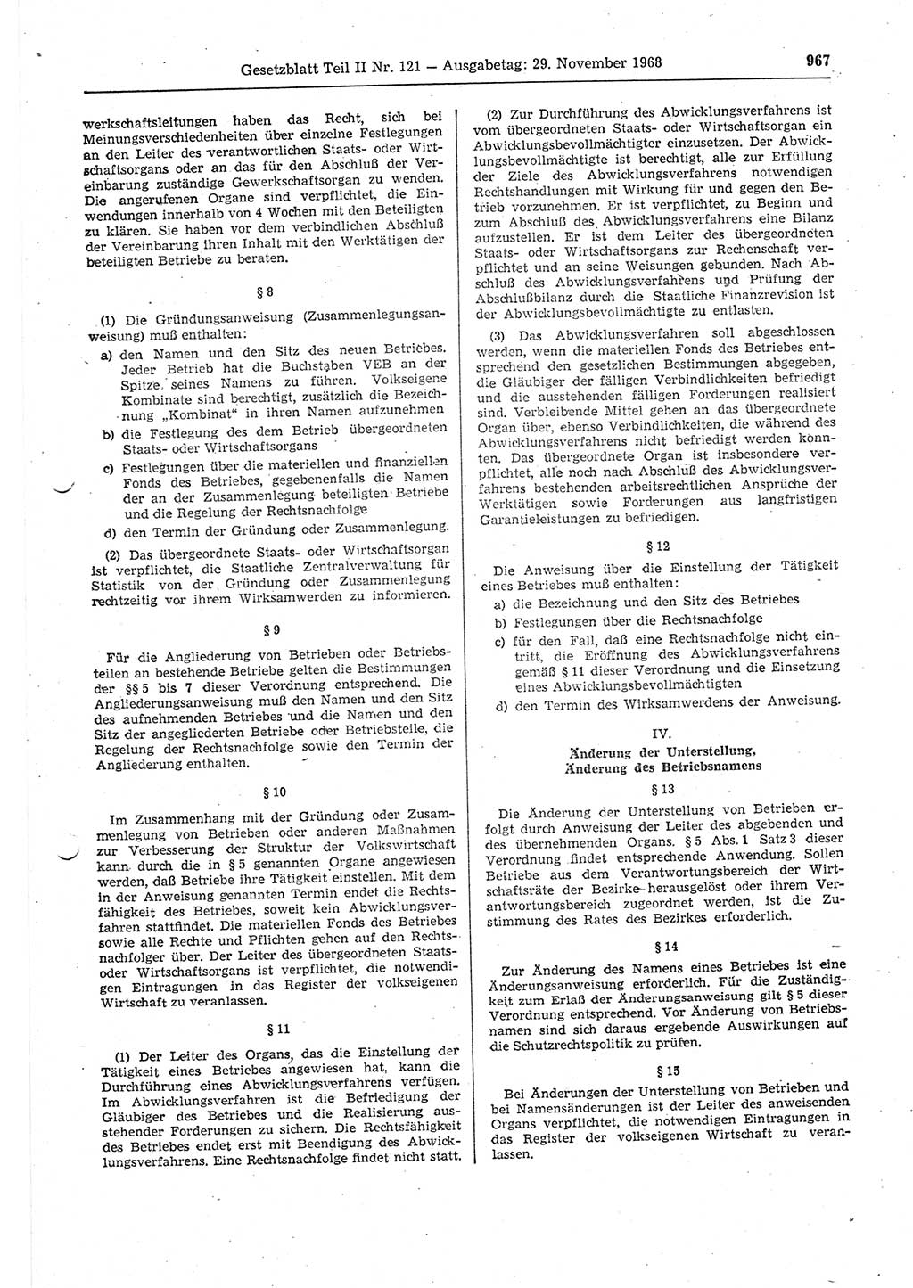Gesetzblatt (GBl.) der Deutschen Demokratischen Republik (DDR) Teil ⅠⅠ 1968, Seite 967 (GBl. DDR ⅠⅠ 1968, S. 967)