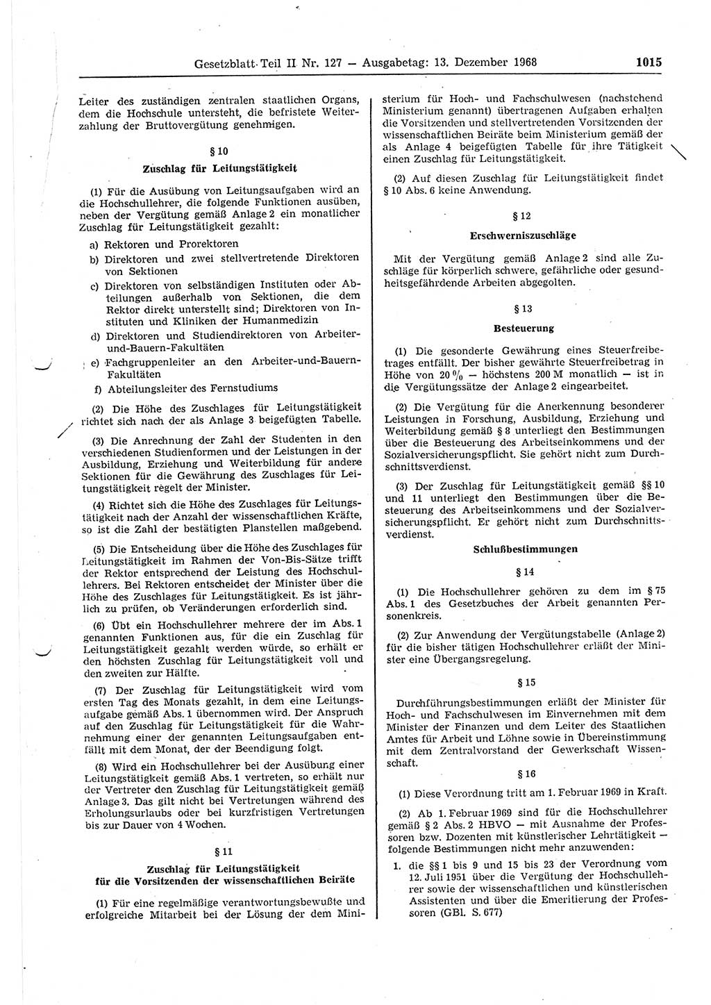 Gesetzblatt (GBl.) der Deutschen Demokratischen Republik (DDR) Teil ⅠⅠ 1968, Seite 1015 (GBl. DDR ⅠⅠ 1968, S. 1015)