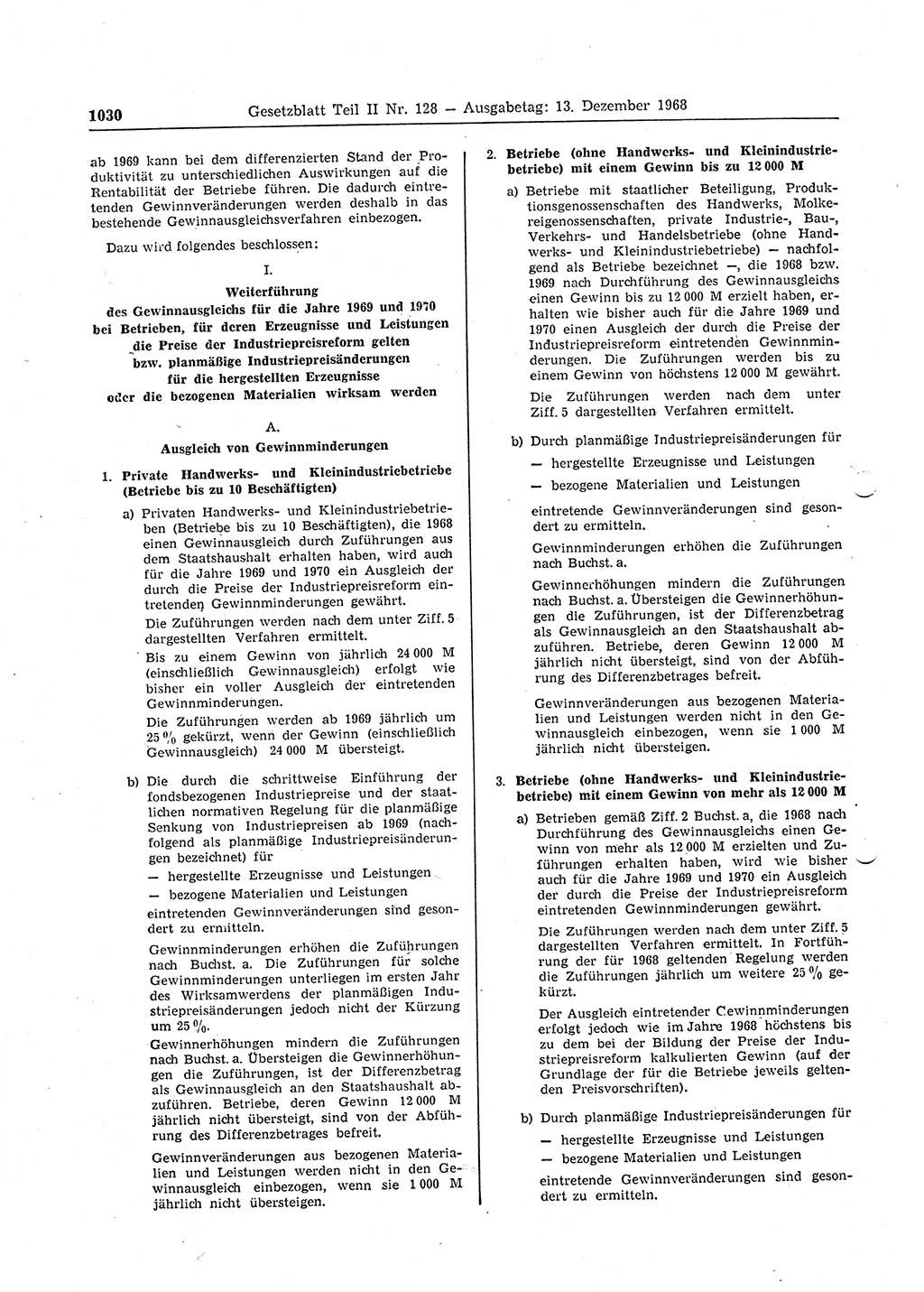 Gesetzblatt (GBl.) der Deutschen Demokratischen Republik (DDR) Teil ⅠⅠ 1968, Seite 1030 (GBl. DDR ⅠⅠ 1968, S. 1030)