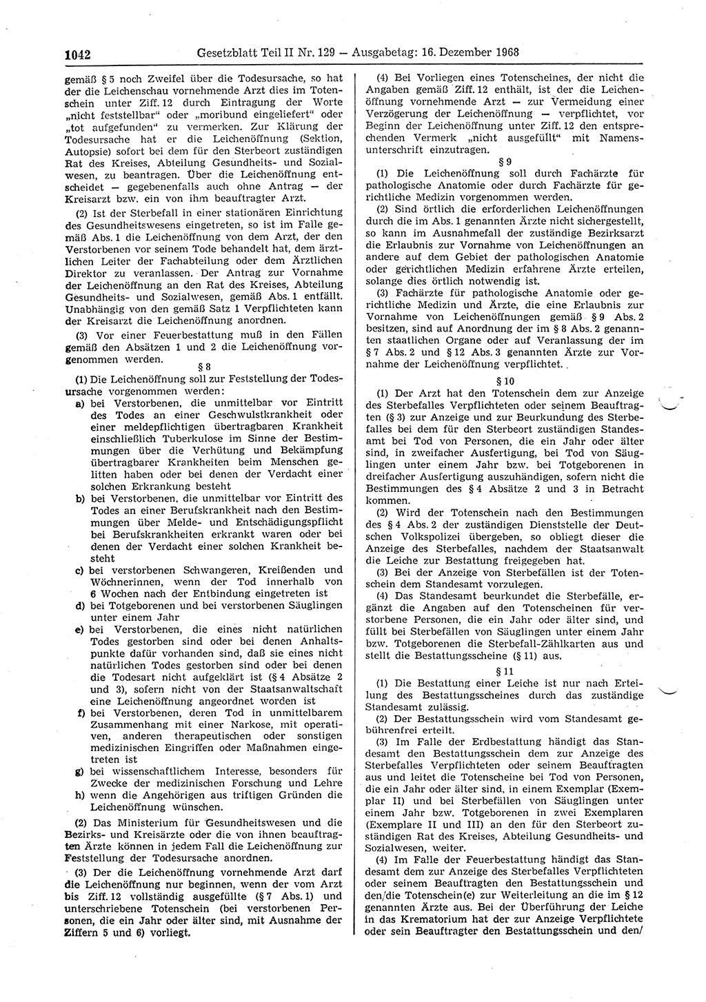 Gesetzblatt (GBl.) der Deutschen Demokratischen Republik (DDR) Teil ⅠⅠ 1968, Seite 1042 (GBl. DDR ⅠⅠ 1968, S. 1042)