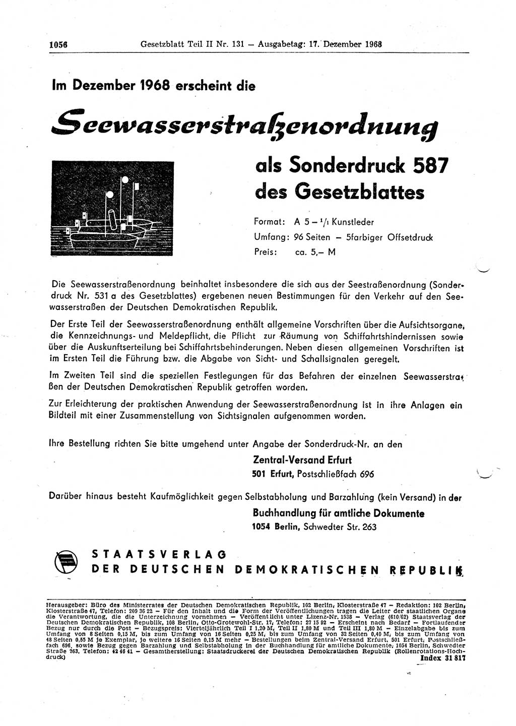 Gesetzblatt (GBl.) der Deutschen Demokratischen Republik (DDR) Teil ⅠⅠ 1968, Seite 1056 (GBl. DDR ⅠⅠ 1968, S. 1056)