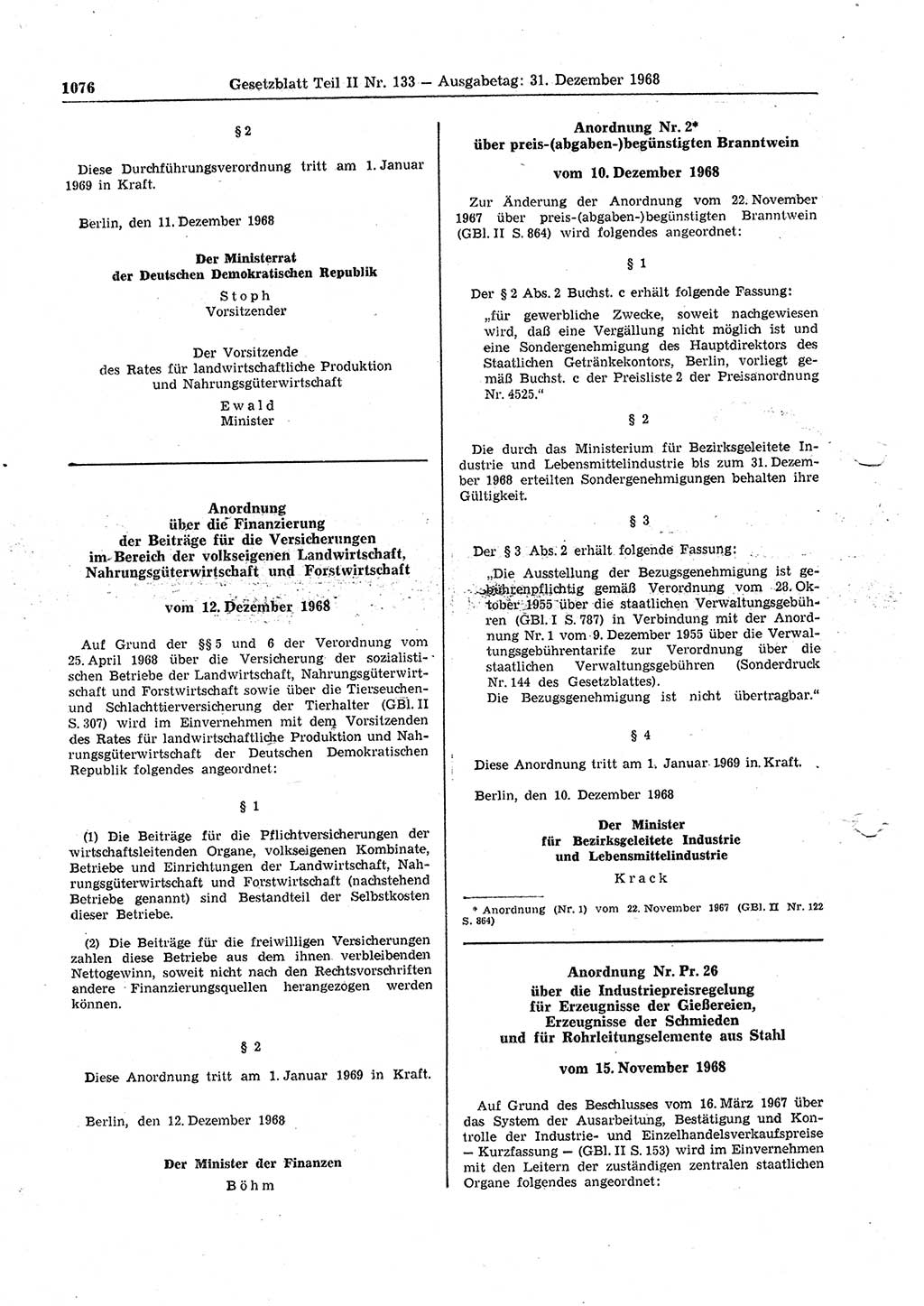 Gesetzblatt (GBl.) der Deutschen Demokratischen Republik (DDR) Teil ⅠⅠ 1968, Seite 1076 (GBl. DDR ⅠⅠ 1968, S. 1076)