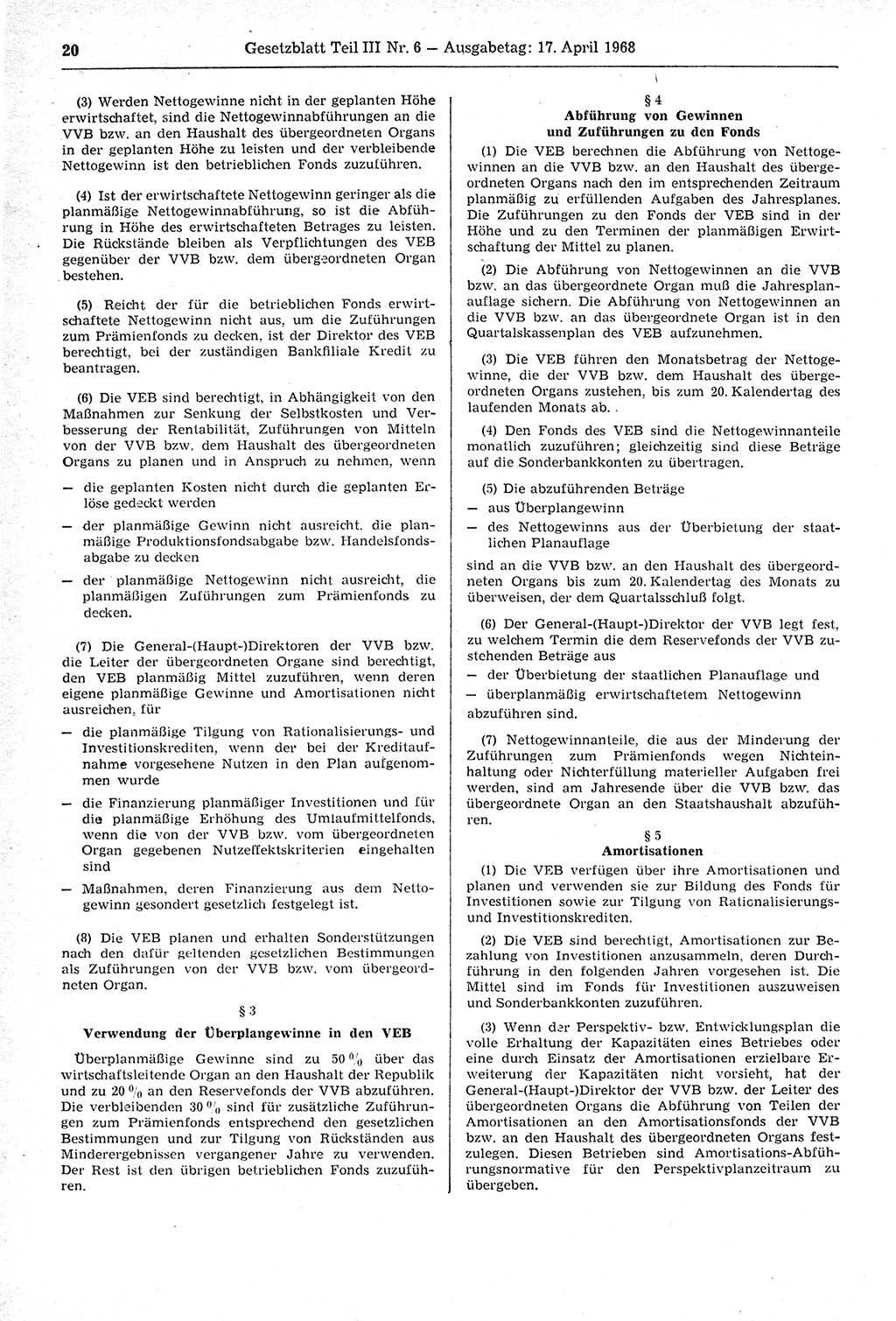 Gesetzblatt (GBl.) der Deutschen Demokratischen Republik (DDR) Teil ⅠⅠⅠ 1968, Seite 20 (GBl. DDR ⅠⅠⅠ 1968, S. 20)