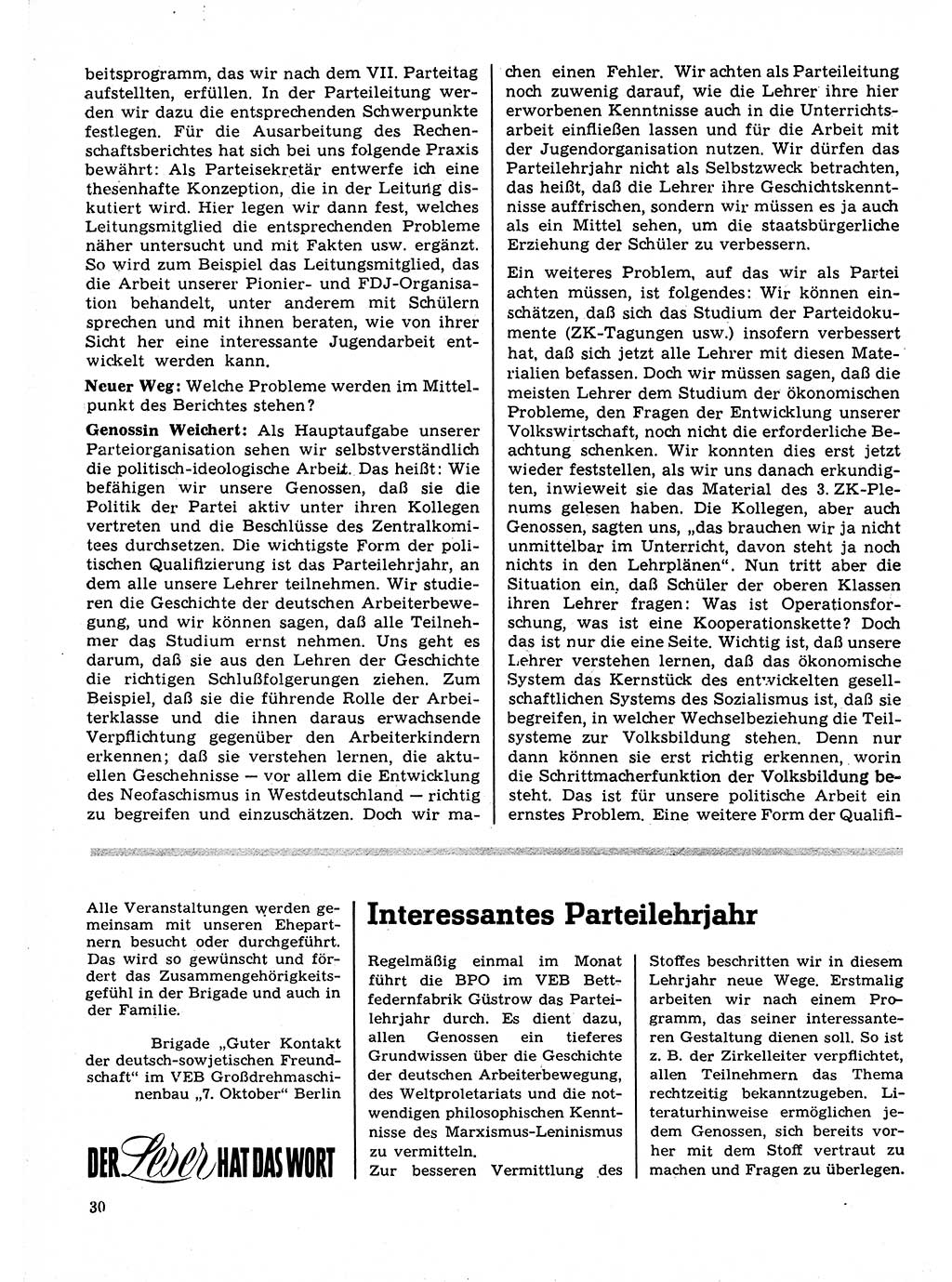 Neuer Weg (NW), Organ des Zentralkomitees (ZK) der SED (Sozialistische Einheitspartei Deutschlands) für Fragen des Parteilebens, 23. Jahrgang [Deutsche Demokratische Republik (DDR)] 1968, Seite 30 (NW ZK SED DDR 1968, S. 30)