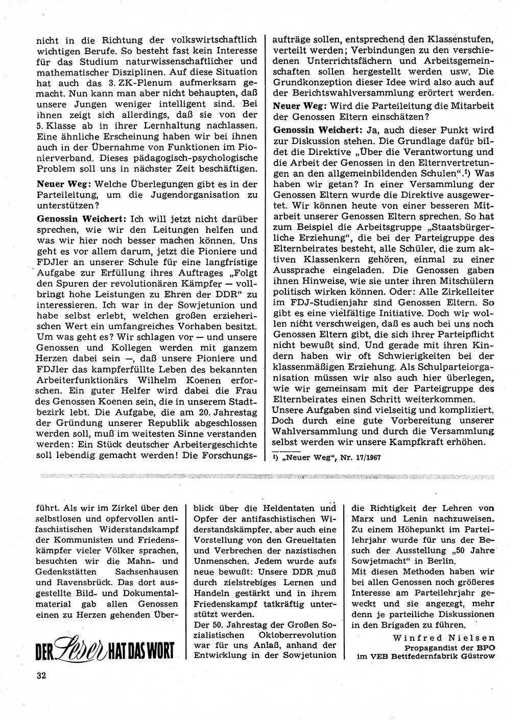 Neuer Weg (NW), Organ des Zentralkomitees (ZK) der SED (Sozialistische Einheitspartei Deutschlands) für Fragen des Parteilebens, 23. Jahrgang [Deutsche Demokratische Republik (DDR)] 1968, Seite 32 (NW ZK SED DDR 1968, S. 32)