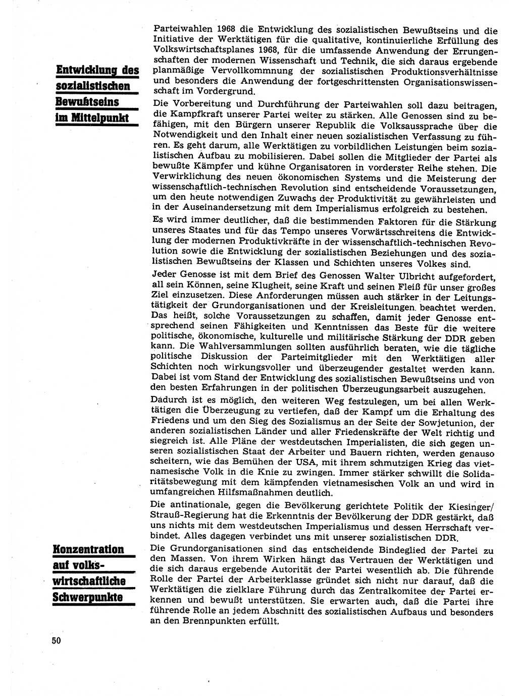 Neuer Weg (NW), Organ des Zentralkomitees (ZK) der SED (Sozialistische Einheitspartei Deutschlands) für Fragen des Parteilebens, 23. Jahrgang [Deutsche Demokratische Republik (DDR)] 1968, Seite 50 (NW ZK SED DDR 1968, S. 50)