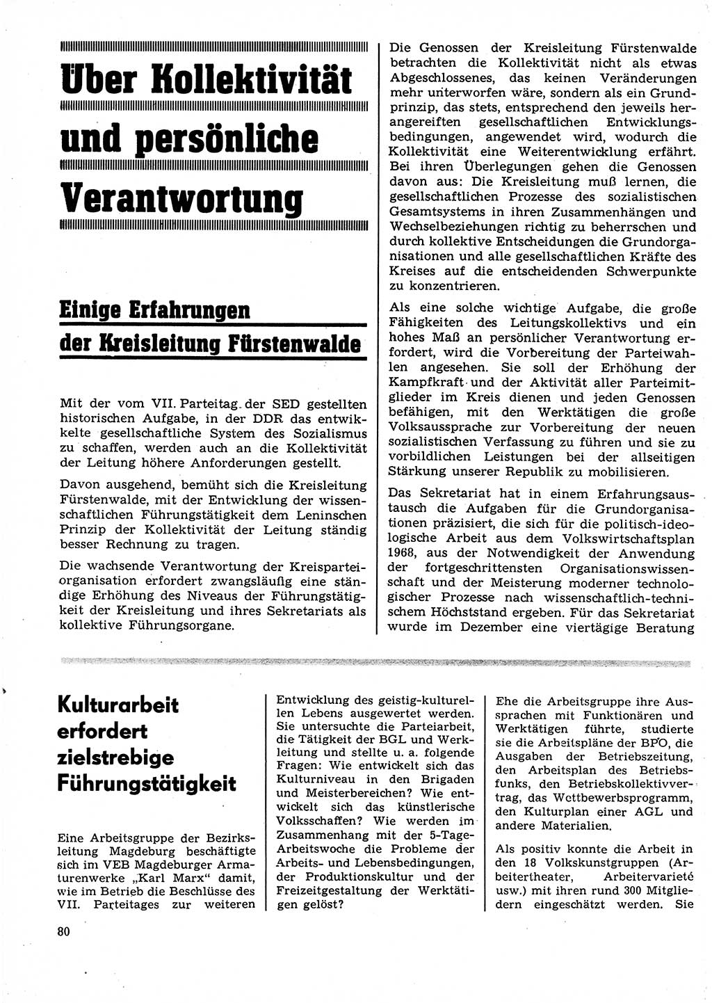 Neuer Weg (NW), Organ des Zentralkomitees (ZK) der SED (Sozialistische Einheitspartei Deutschlands) für Fragen des Parteilebens, 23. Jahrgang [Deutsche Demokratische Republik (DDR)] 1968, Seite 80 (NW ZK SED DDR 1968, S. 80)
