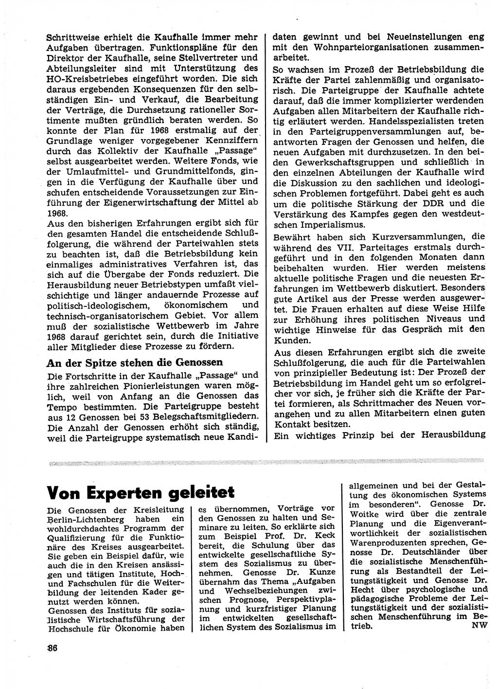 Neuer Weg (NW), Organ des Zentralkomitees (ZK) der SED (Sozialistische Einheitspartei Deutschlands) für Fragen des Parteilebens, 23. Jahrgang [Deutsche Demokratische Republik (DDR)] 1968, Seite 86 (NW ZK SED DDR 1968, S. 86)