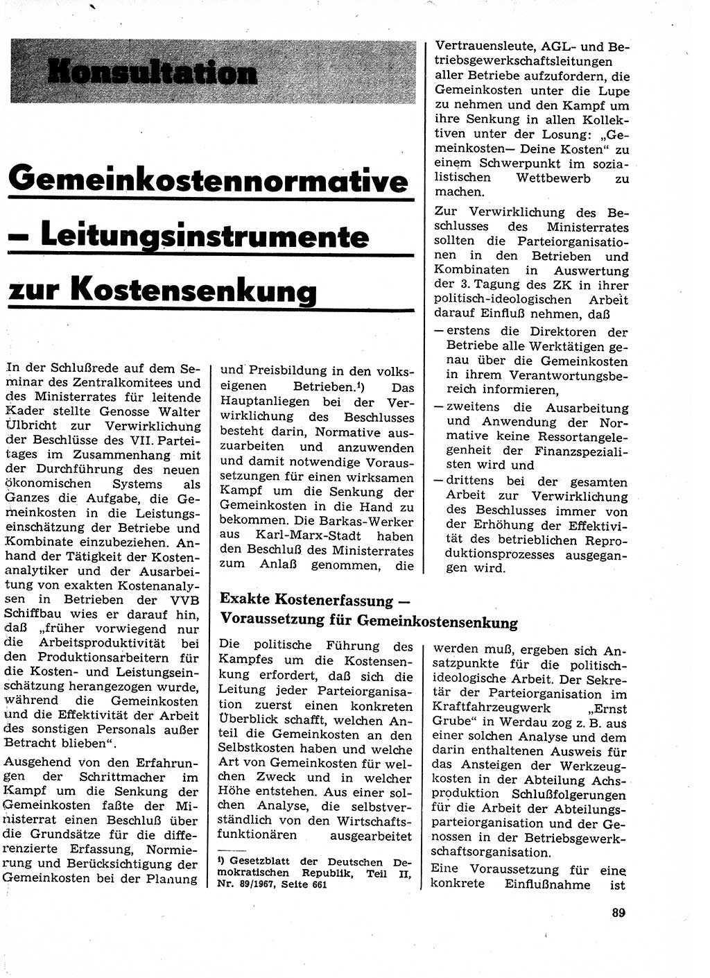 Neuer Weg (NW), Organ des Zentralkomitees (ZK) der SED (Sozialistische Einheitspartei Deutschlands) für Fragen des Parteilebens, 23. Jahrgang [Deutsche Demokratische Republik (DDR)] 1968, Seite 89 (NW ZK SED DDR 1968, S. 89)