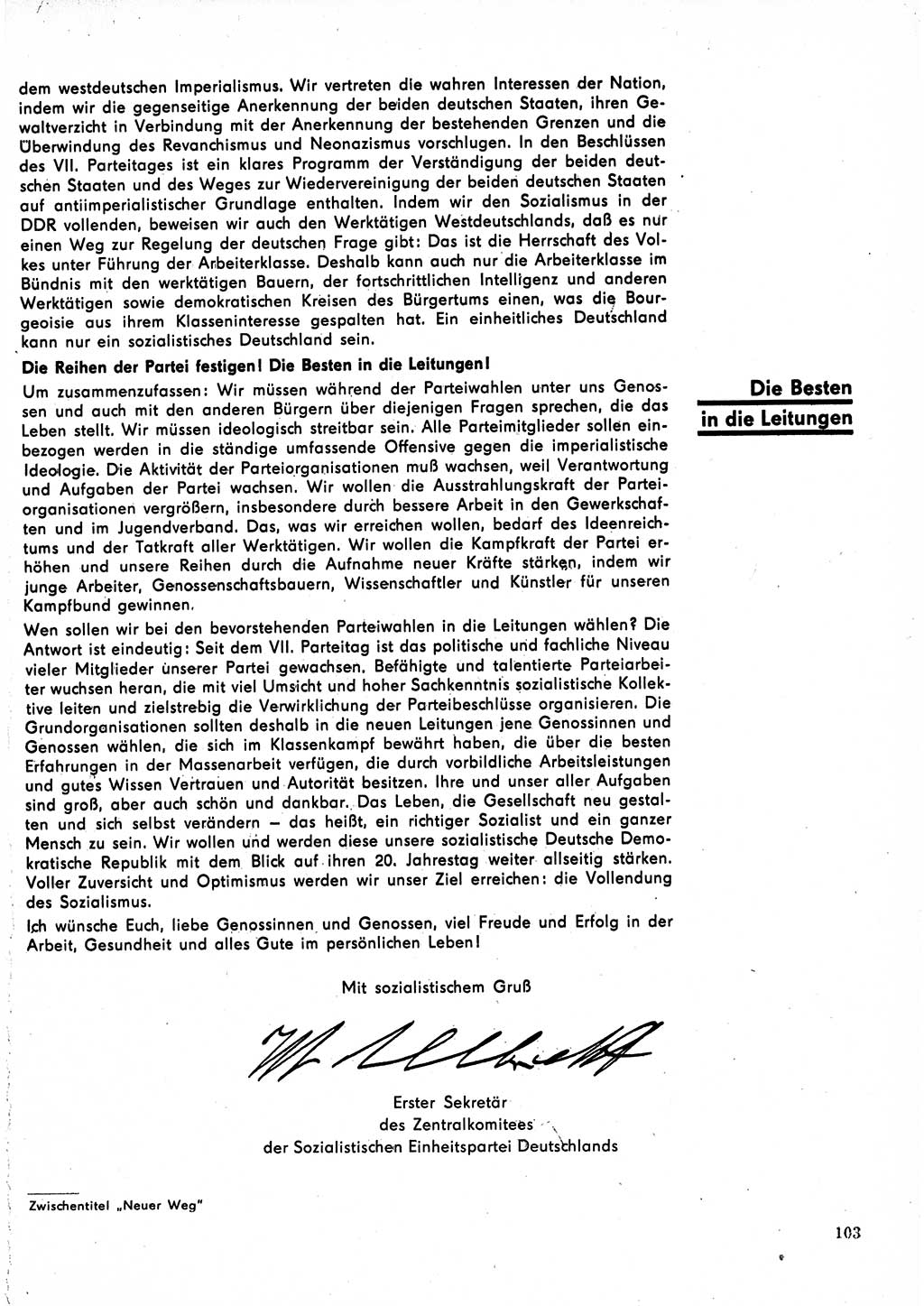 Neuer Weg (NW), Organ des Zentralkomitees (ZK) der SED (Sozialistische Einheitspartei Deutschlands) für Fragen des Parteilebens, 23. Jahrgang [Deutsche Demokratische Republik (DDR)] 1968, Seite 103 (NW ZK SED DDR 1968, S. 103)