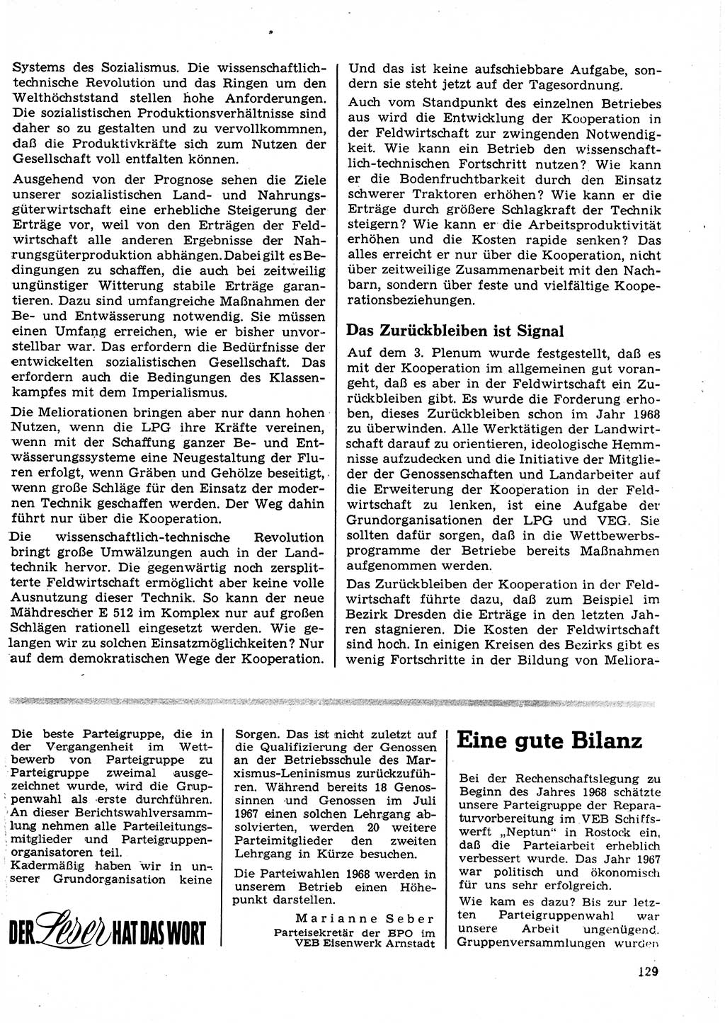 Neuer Weg (NW), Organ des Zentralkomitees (ZK) der SED (Sozialistische Einheitspartei Deutschlands) für Fragen des Parteilebens, 23. Jahrgang [Deutsche Demokratische Republik (DDR)] 1968, Seite 129 (NW ZK SED DDR 1968, S. 129)