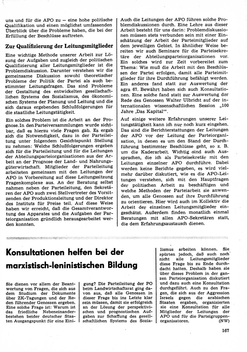 Neuer Weg (NW), Organ des Zentralkomitees (ZK) der SED (Sozialistische Einheitspartei Deutschlands) für Fragen des Parteilebens, 23. Jahrgang [Deutsche Demokratische Republik (DDR)] 1968, Seite 167 (NW ZK SED DDR 1968, S. 167)