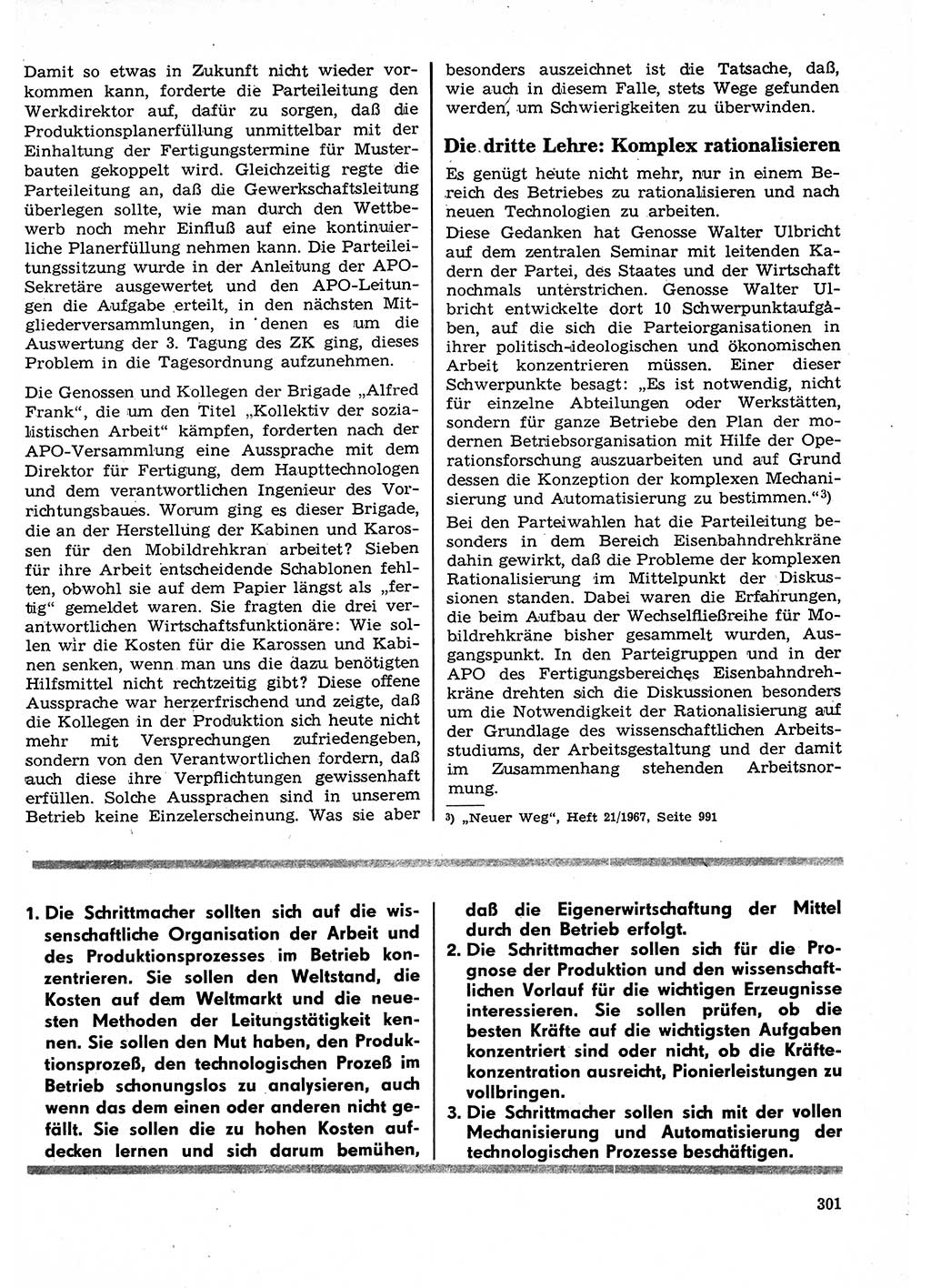 Neuer Weg (NW), Organ des Zentralkomitees (ZK) der SED (Sozialistische Einheitspartei Deutschlands) für Fragen des Parteilebens, 23. Jahrgang [Deutsche Demokratische Republik (DDR)] 1968, Seite 301 (NW ZK SED DDR 1968, S. 301)