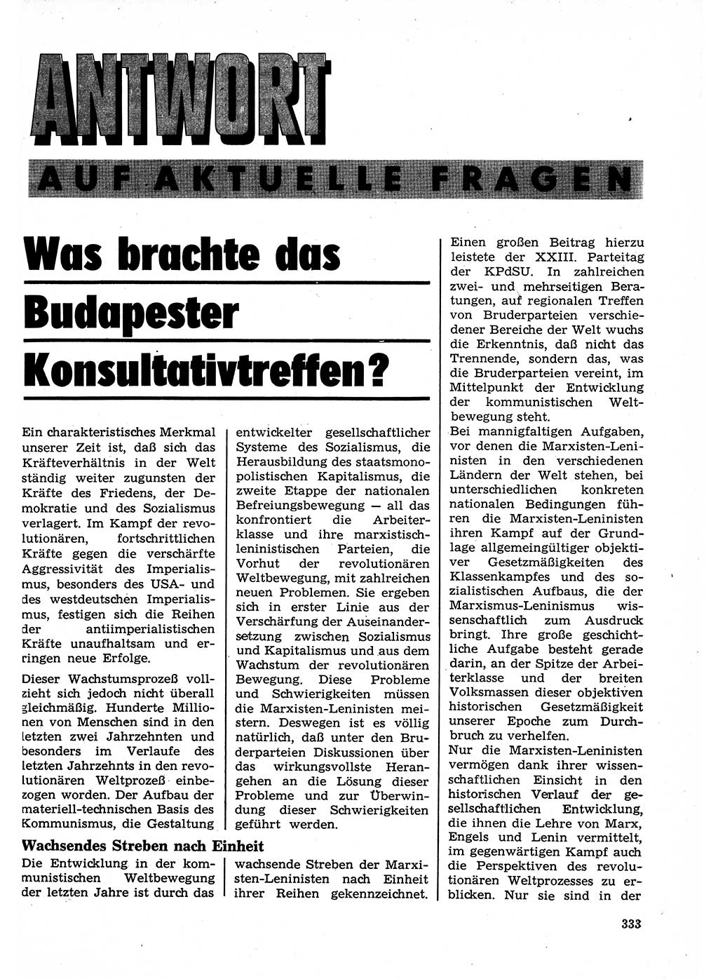 Neuer Weg (NW), Organ des Zentralkomitees (ZK) der SED (Sozialistische Einheitspartei Deutschlands) für Fragen des Parteilebens, 23. Jahrgang [Deutsche Demokratische Republik (DDR)] 1968, Seite 333 (NW ZK SED DDR 1968, S. 333)