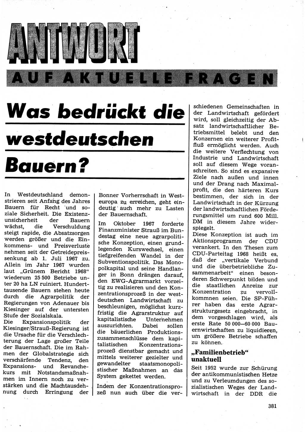 Neuer Weg (NW), Organ des Zentralkomitees (ZK) der SED (Sozialistische Einheitspartei Deutschlands) für Fragen des Parteilebens, 23. Jahrgang [Deutsche Demokratische Republik (DDR)] 1968, Seite 381 (NW ZK SED DDR 1968, S. 381)