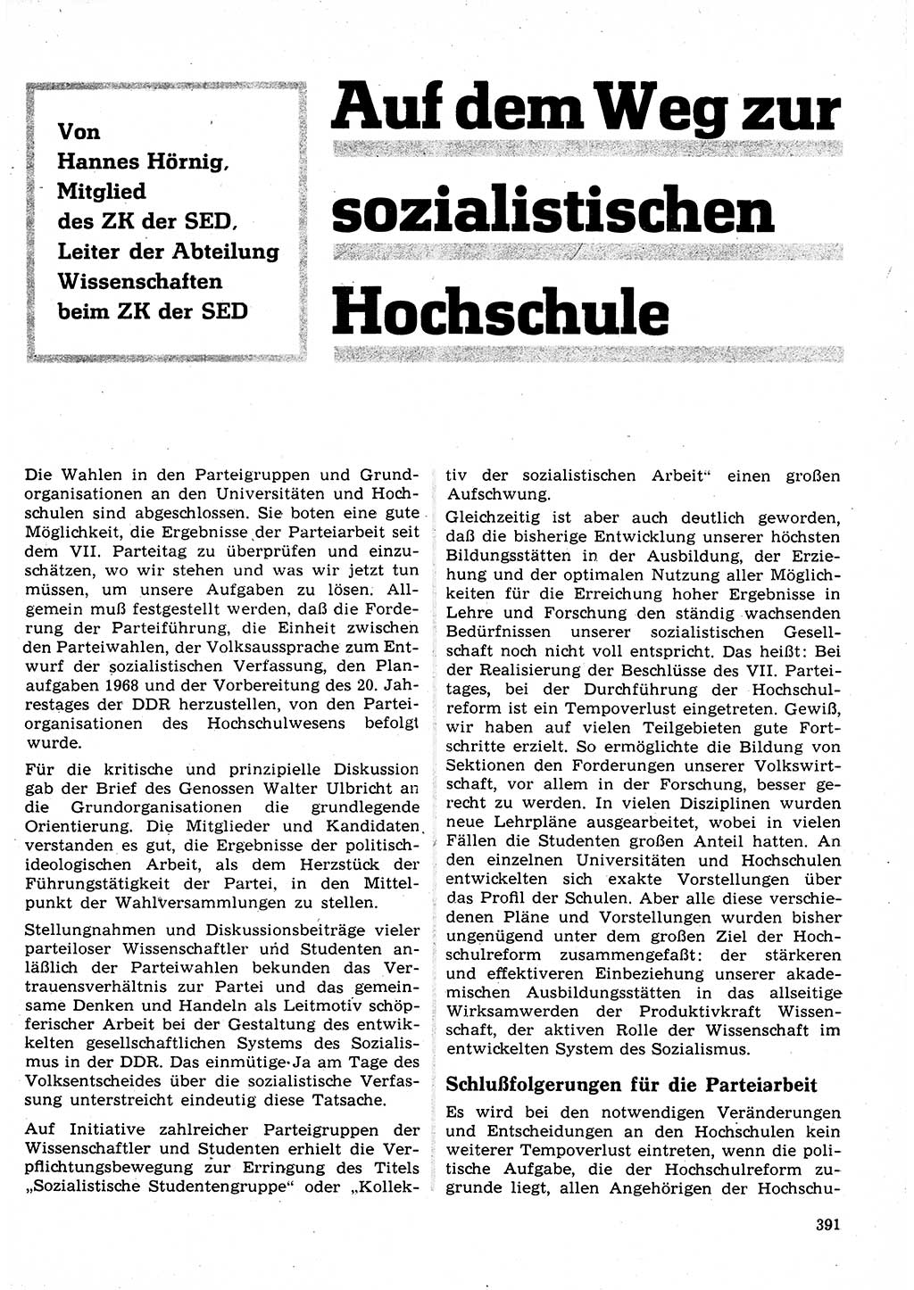 Neuer Weg (NW), Organ des Zentralkomitees (ZK) der SED (Sozialistische Einheitspartei Deutschlands) für Fragen des Parteilebens, 23. Jahrgang [Deutsche Demokratische Republik (DDR)] 1968, Seite 391 (NW ZK SED DDR 1968, S. 391)