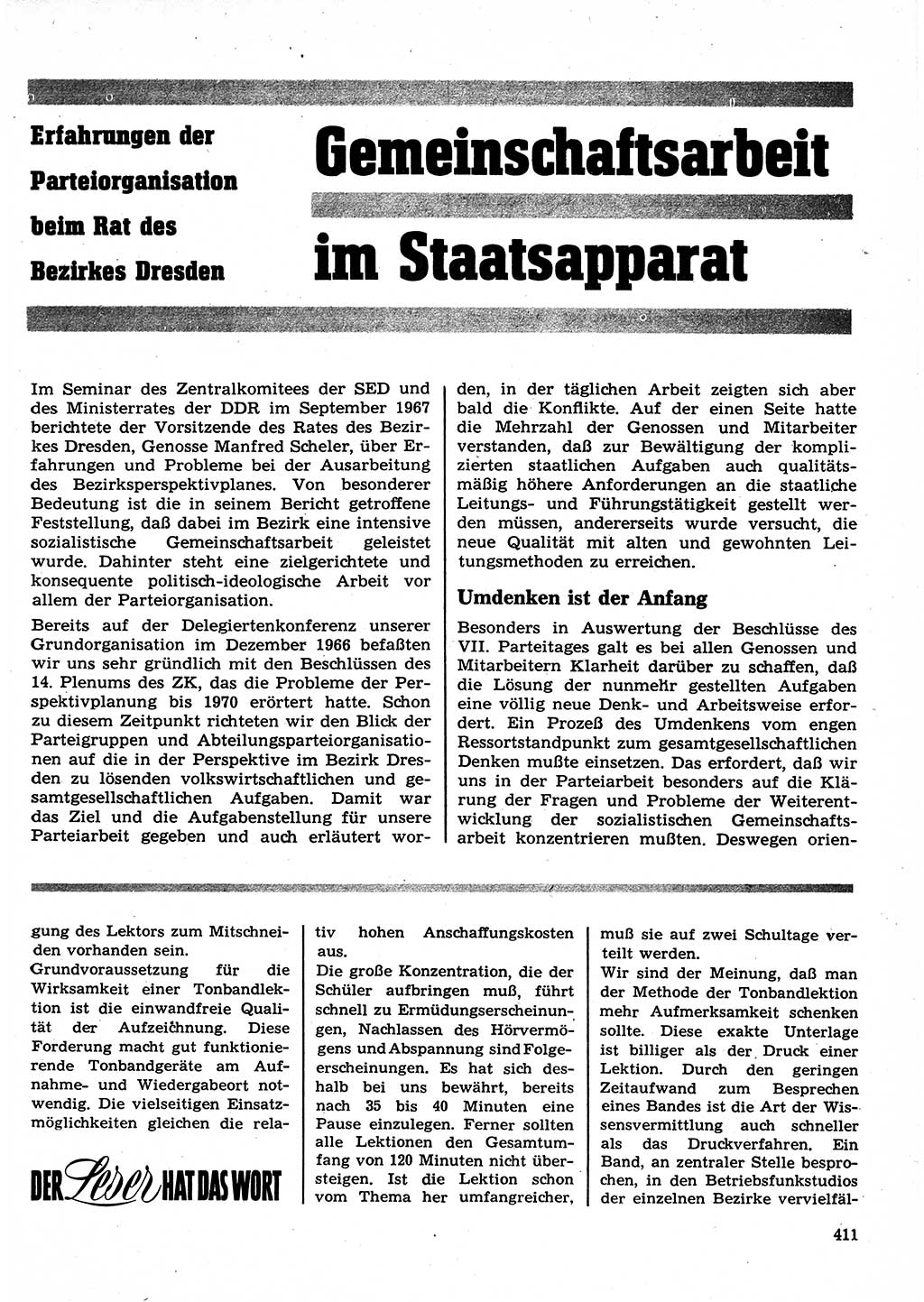 Neuer Weg (NW), Organ des Zentralkomitees (ZK) der SED (Sozialistische Einheitspartei Deutschlands) für Fragen des Parteilebens, 23. Jahrgang [Deutsche Demokratische Republik (DDR)] 1968, Seite 411 (NW ZK SED DDR 1968, S. 411)