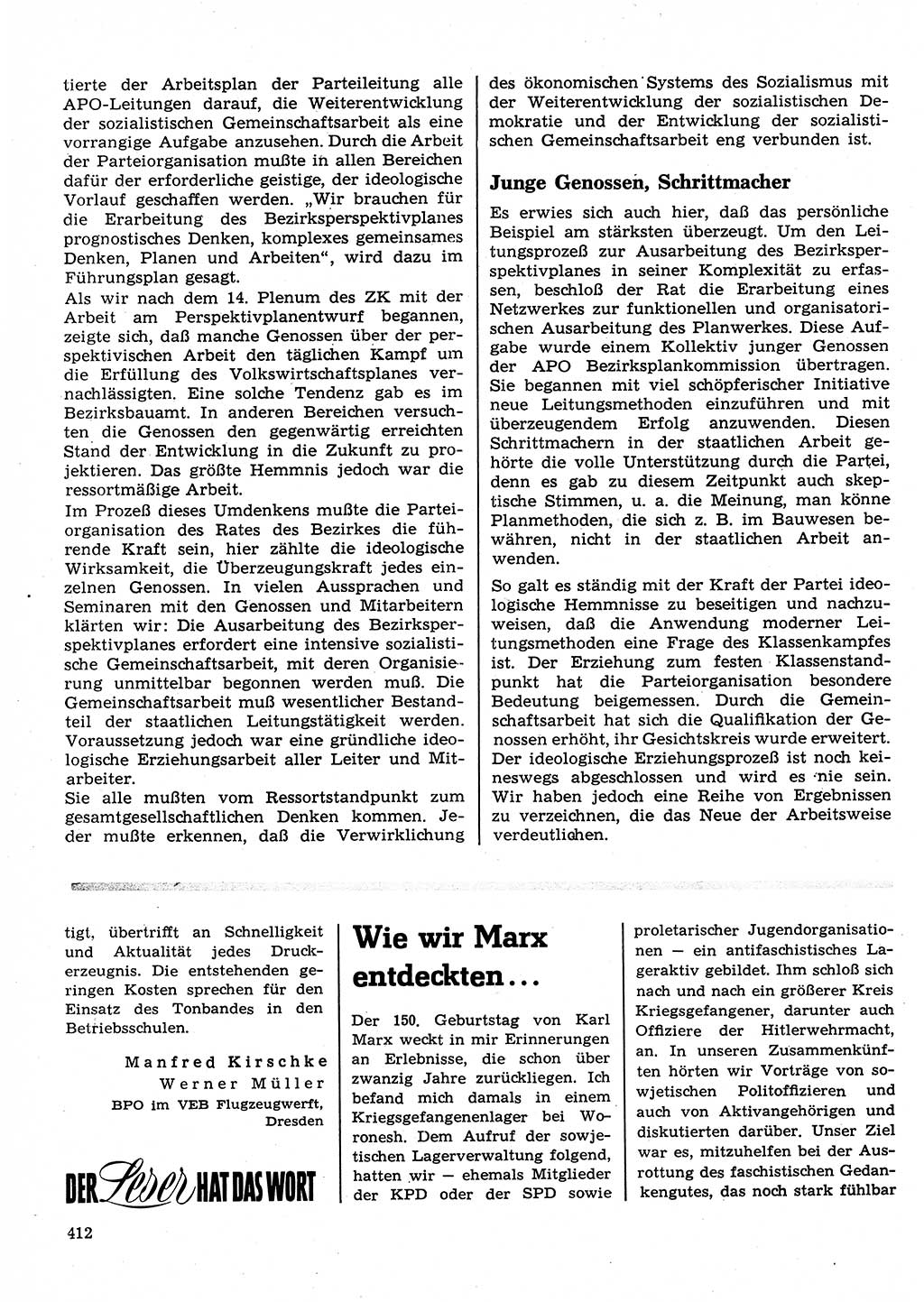 Neuer Weg (NW), Organ des Zentralkomitees (ZK) der SED (Sozialistische Einheitspartei Deutschlands) für Fragen des Parteilebens, 23. Jahrgang [Deutsche Demokratische Republik (DDR)] 1968, Seite 412 (NW ZK SED DDR 1968, S. 412)