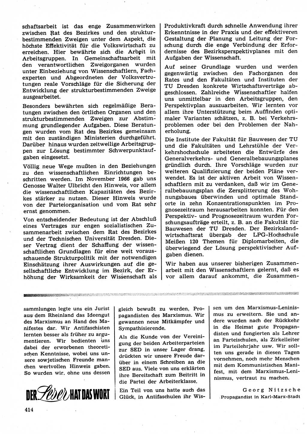 Neuer Weg (NW), Organ des Zentralkomitees (ZK) der SED (Sozialistische Einheitspartei Deutschlands) für Fragen des Parteilebens, 23. Jahrgang [Deutsche Demokratische Republik (DDR)] 1968, Seite 414 (NW ZK SED DDR 1968, S. 414)