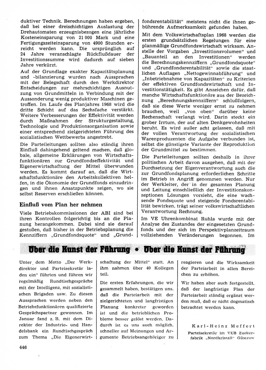 Neuer Weg (NW), Organ des Zentralkomitees (ZK) der SED (Sozialistische Einheitspartei Deutschlands) für Fragen des Parteilebens, 23. Jahrgang [Deutsche Demokratische Republik (DDR)] 1968, Seite 446 (NW ZK SED DDR 1968, S. 446)