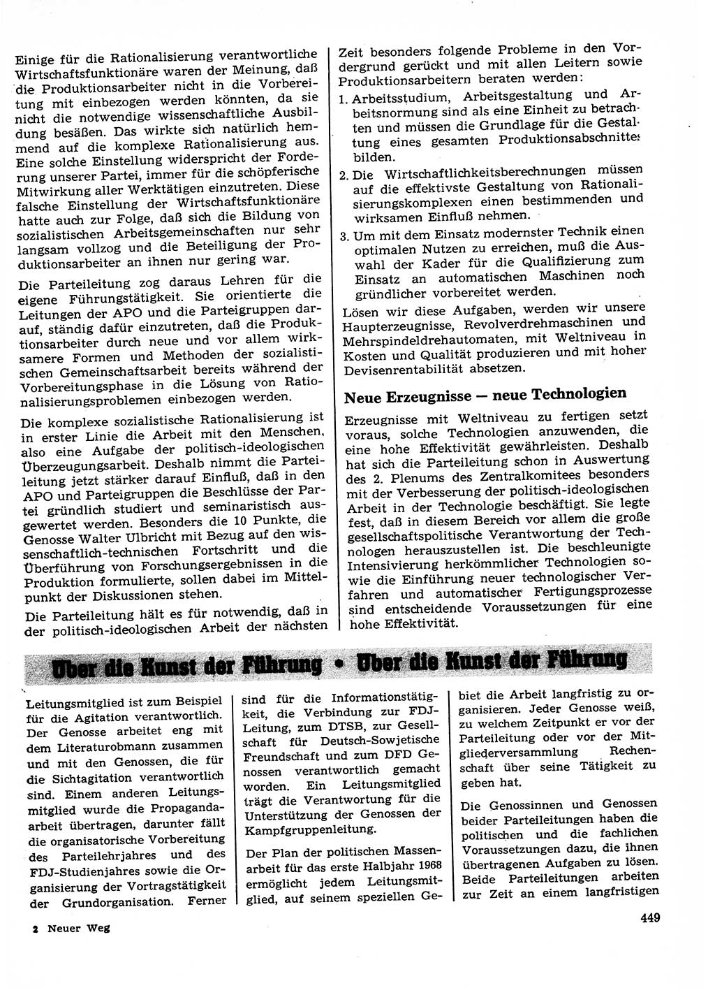 Neuer Weg (NW), Organ des Zentralkomitees (ZK) der SED (Sozialistische Einheitspartei Deutschlands) für Fragen des Parteilebens, 23. Jahrgang [Deutsche Demokratische Republik (DDR)] 1968, Seite 449 (NW ZK SED DDR 1968, S. 449)