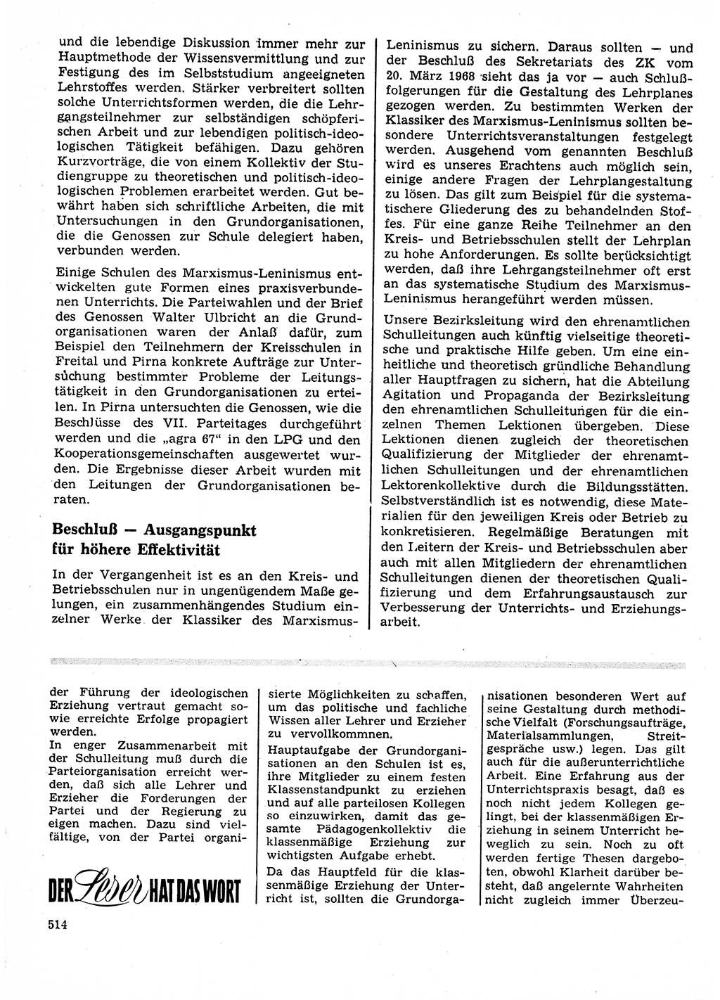 Neuer Weg (NW), Organ des Zentralkomitees (ZK) der SED (Sozialistische Einheitspartei Deutschlands) für Fragen des Parteilebens, 23. Jahrgang [Deutsche Demokratische Republik (DDR)] 1968, Seite 514 (NW ZK SED DDR 1968, S. 514)