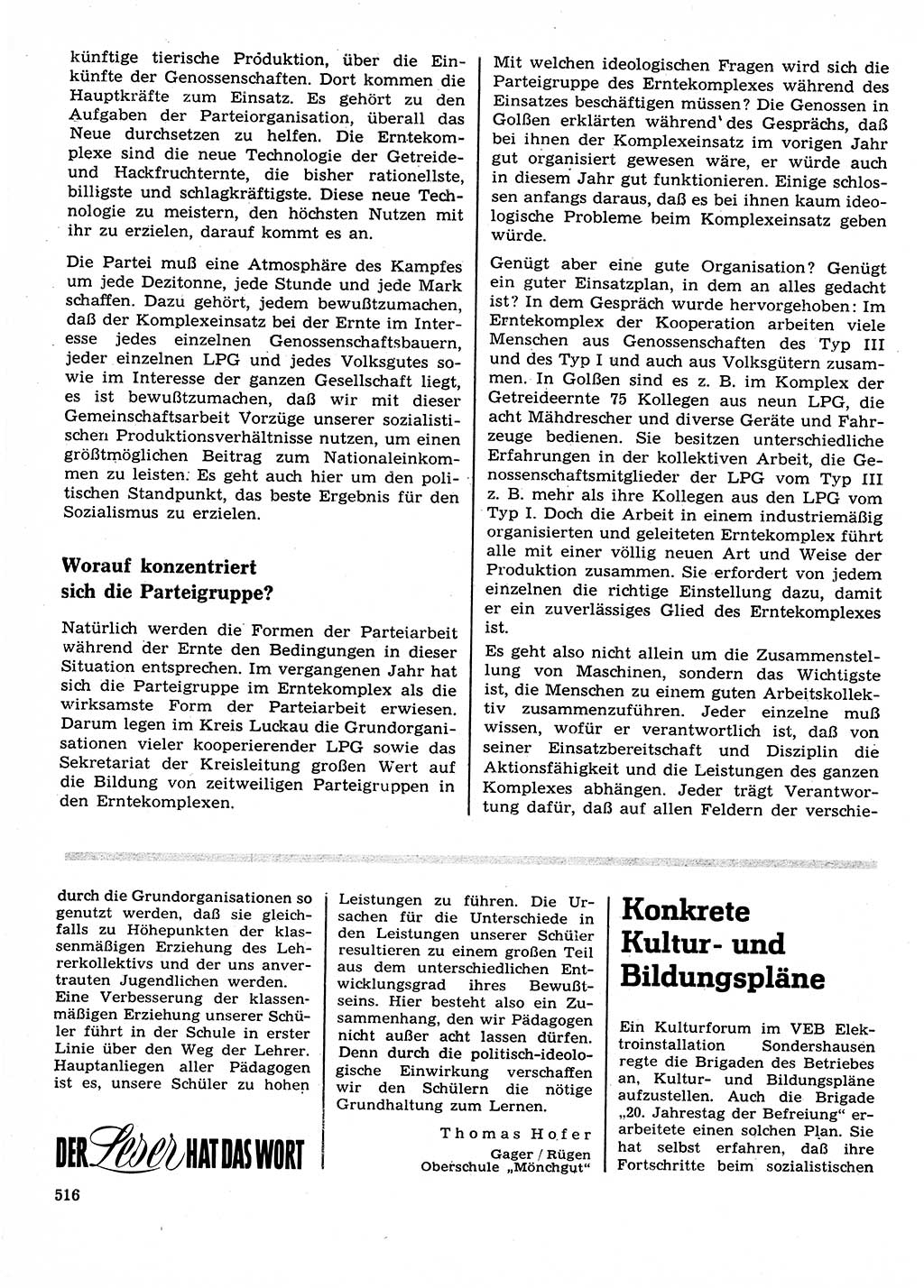 Neuer Weg (NW), Organ des Zentralkomitees (ZK) der SED (Sozialistische Einheitspartei Deutschlands) für Fragen des Parteilebens, 23. Jahrgang [Deutsche Demokratische Republik (DDR)] 1968, Seite 516 (NW ZK SED DDR 1968, S. 516)