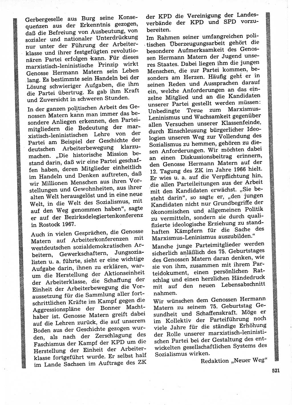 Neuer Weg (NW), Organ des Zentralkomitees (ZK) der SED (Sozialistische Einheitspartei Deutschlands) für Fragen des Parteilebens, 23. Jahrgang [Deutsche Demokratische Republik (DDR)] 1968, Seite 521 (NW ZK SED DDR 1968, S. 521)