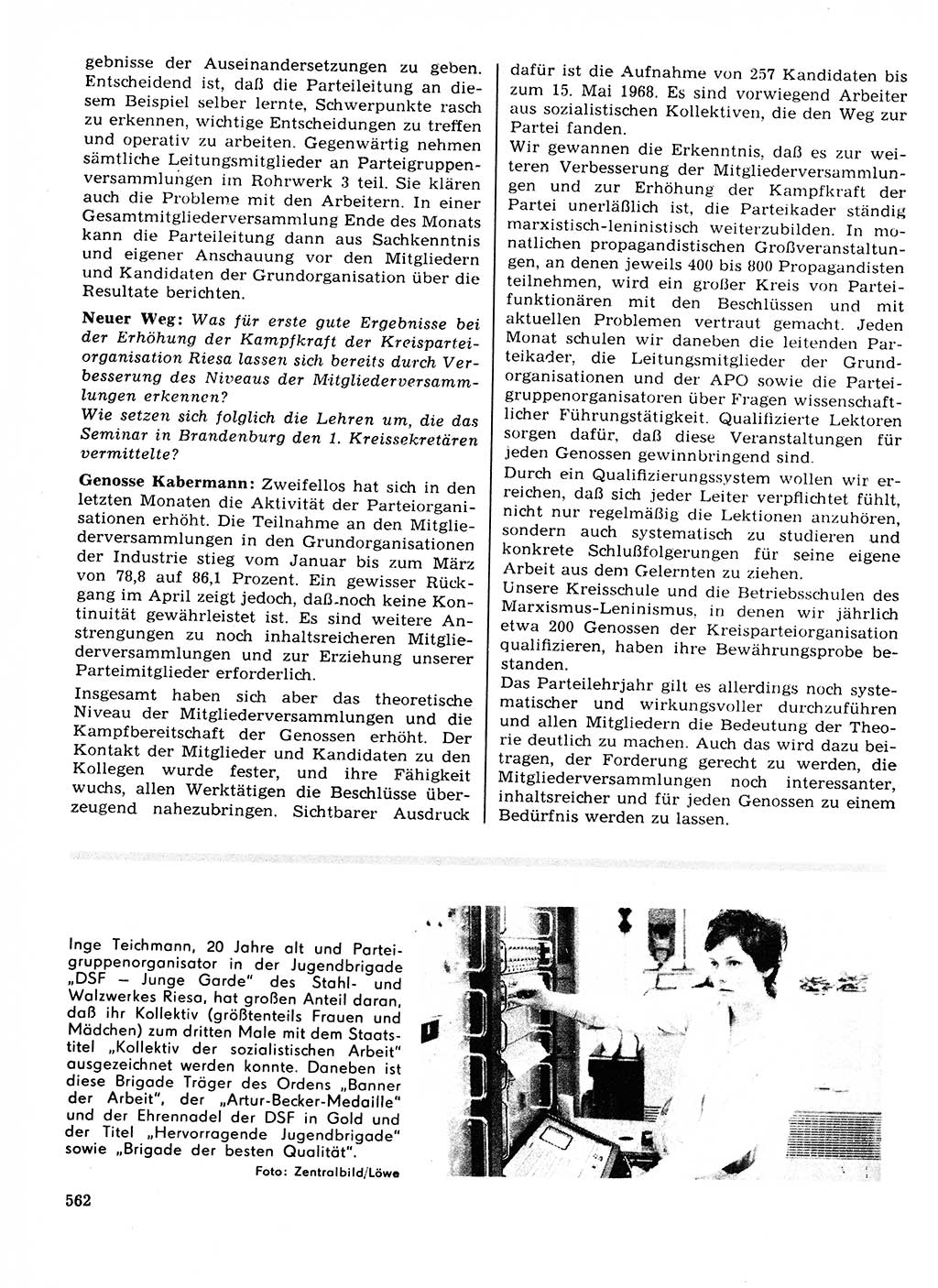 Neuer Weg (NW), Organ des Zentralkomitees (ZK) der SED (Sozialistische Einheitspartei Deutschlands) für Fragen des Parteilebens, 23. Jahrgang [Deutsche Demokratische Republik (DDR)] 1968, Seite 562 (NW ZK SED DDR 1968, S. 562)