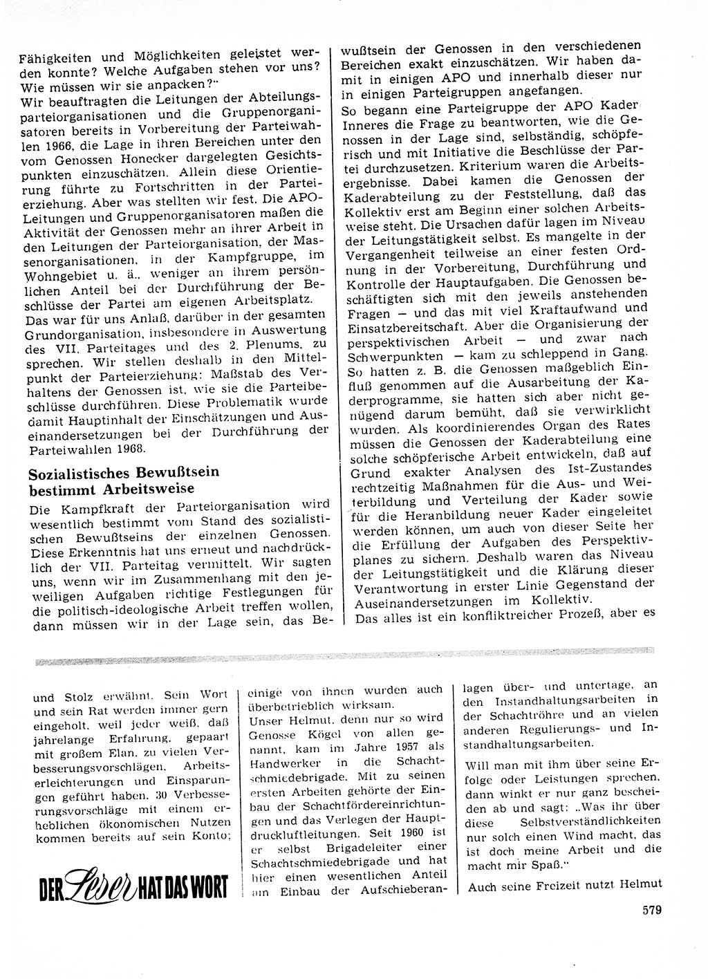 Neuer Weg (NW), Organ des Zentralkomitees (ZK) der SED (Sozialistische Einheitspartei Deutschlands) für Fragen des Parteilebens, 23. Jahrgang [Deutsche Demokratische Republik (DDR)] 1968, Seite 579 (NW ZK SED DDR 1968, S. 579)