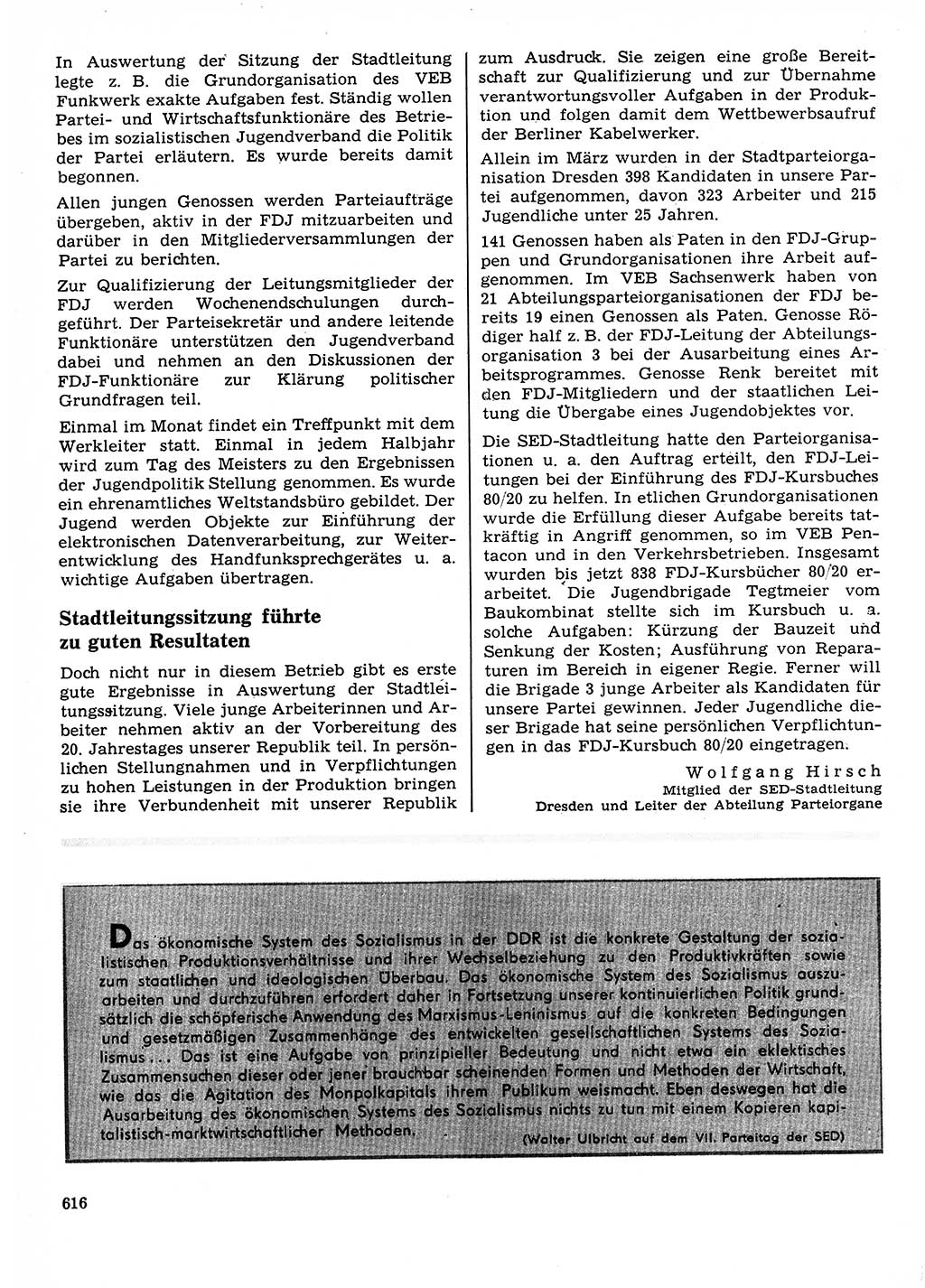 Neuer Weg (NW), Organ des Zentralkomitees (ZK) der SED (Sozialistische Einheitspartei Deutschlands) für Fragen des Parteilebens, 23. Jahrgang [Deutsche Demokratische Republik (DDR)] 1968, Seite 616 (NW ZK SED DDR 1968, S. 616)