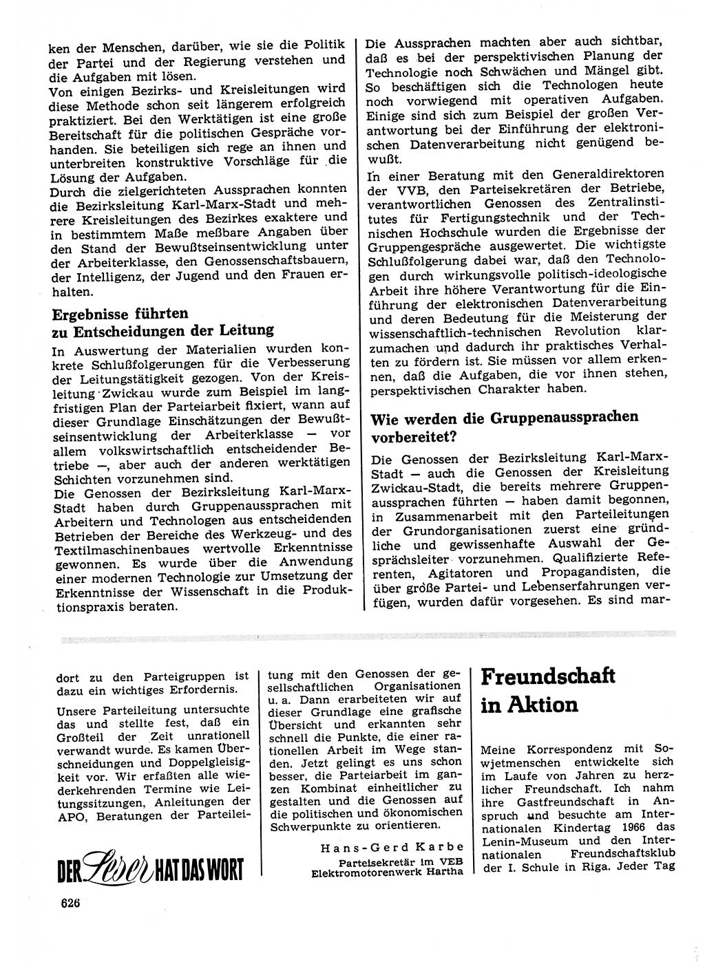 Neuer Weg (NW), Organ des Zentralkomitees (ZK) der SED (Sozialistische Einheitspartei Deutschlands) für Fragen des Parteilebens, 23. Jahrgang [Deutsche Demokratische Republik (DDR)] 1968, Seite 626 (NW ZK SED DDR 1968, S. 626)