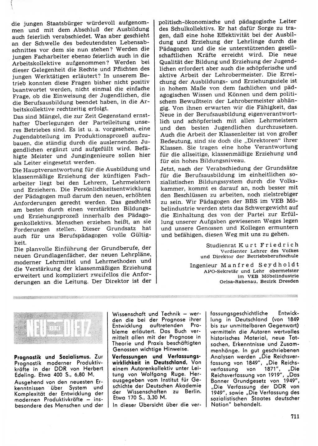 Neuer Weg (NW), Organ des Zentralkomitees (ZK) der SED (Sozialistische Einheitspartei Deutschlands) für Fragen des Parteilebens, 23. Jahrgang [Deutsche Demokratische Republik (DDR)] 1968, Seite 711 (NW ZK SED DDR 1968, S. 711)