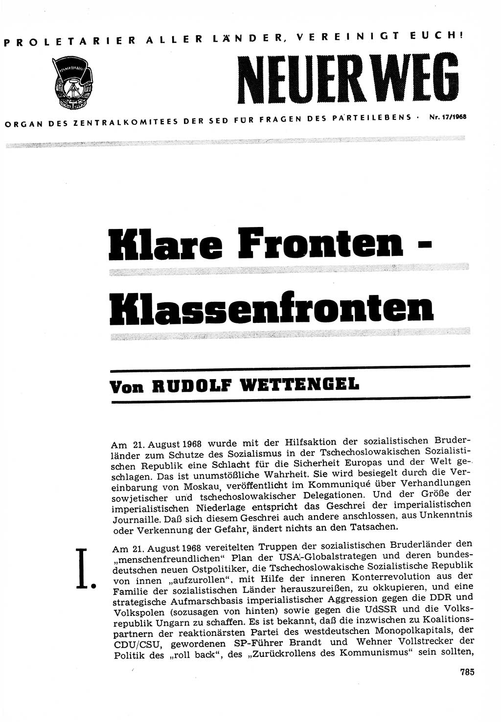 Neuer Weg (NW), Organ des Zentralkomitees (ZK) der SED (Sozialistische Einheitspartei Deutschlands) für Fragen des Parteilebens, 23. Jahrgang [Deutsche Demokratische Republik (DDR)] 1968, Seite 769 (NW ZK SED DDR 1968, S. 769)