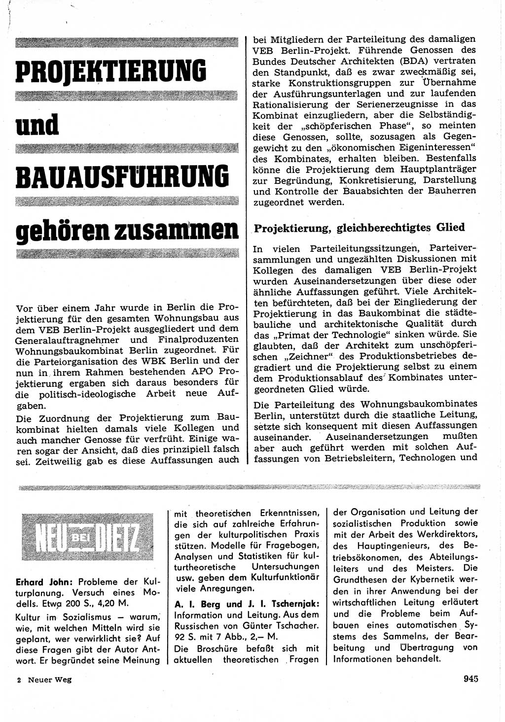 Neuer Weg (NW), Organ des Zentralkomitees (ZK) der SED (Sozialistische Einheitspartei Deutschlands) für Fragen des Parteilebens, 23. Jahrgang [Deutsche Demokratische Republik (DDR)] 1968, Seite 929 (NW ZK SED DDR 1968, S. 929)