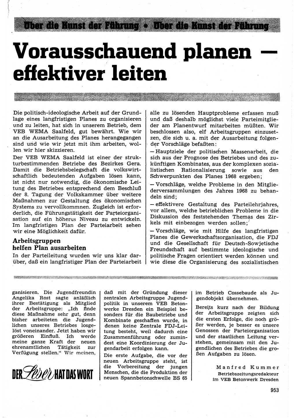 Neuer Weg (NW), Organ des Zentralkomitees (ZK) der SED (Sozialistische Einheitspartei Deutschlands) für Fragen des Parteilebens, 23. Jahrgang [Deutsche Demokratische Republik (DDR)] 1968, Seite 937 (NW ZK SED DDR 1968, S. 937)