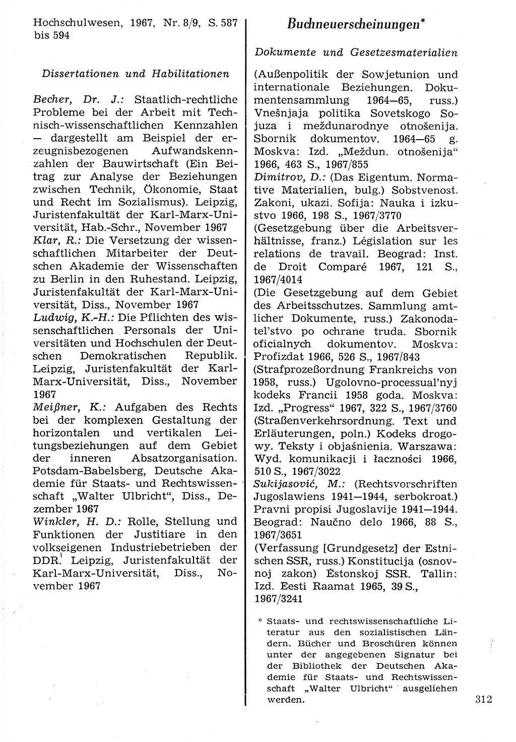 Staat und Recht (StuR), 17. Jahrgang [Deutsche Demokratische Republik (DDR)] 1968, Seite 312 (StuR DDR 1968, S. 312)