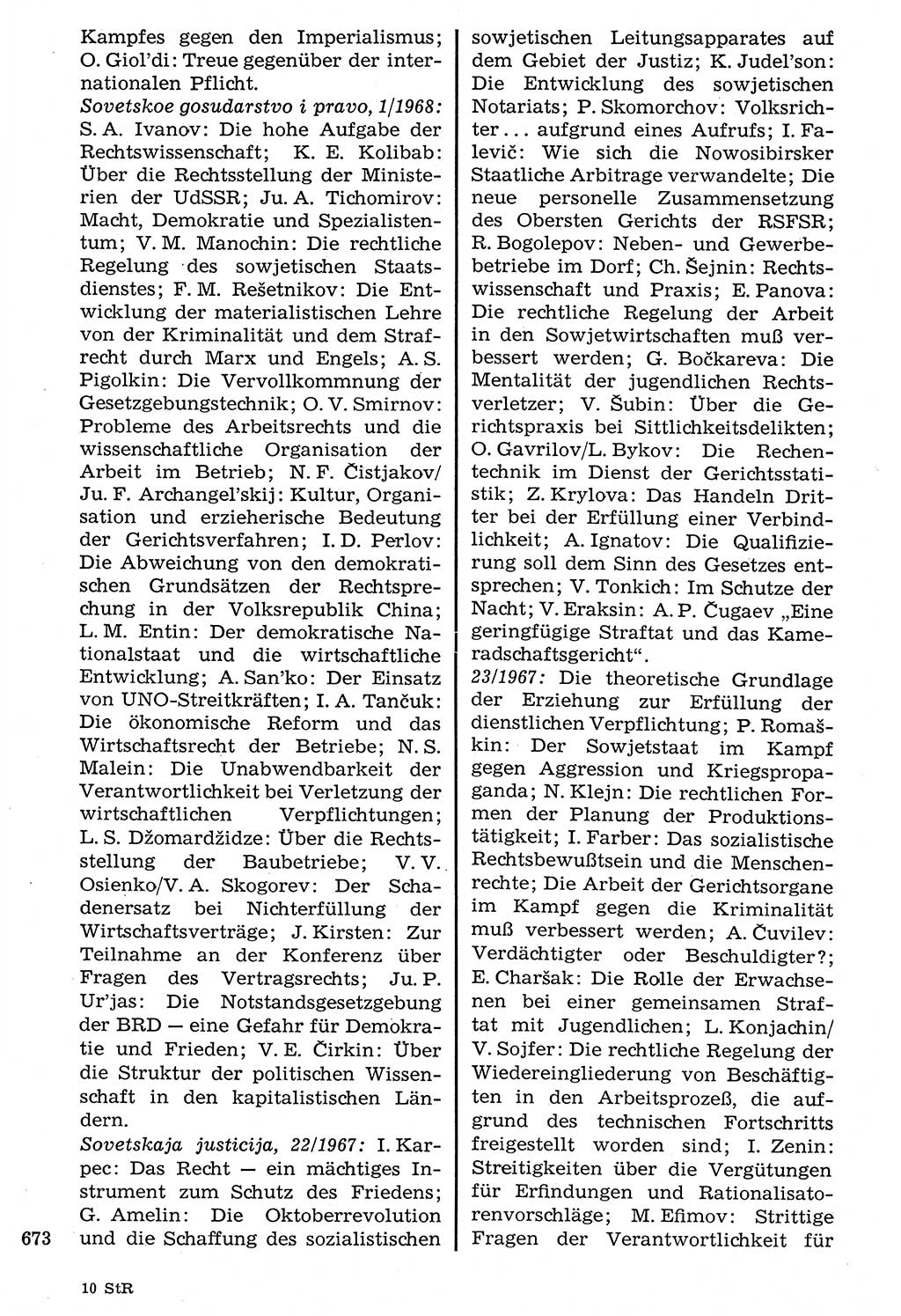 Staat und Recht (StuR), 17. Jahrgang [Deutsche Demokratische Republik (DDR)] 1968, Seite 673 (StuR DDR 1968, S. 673)