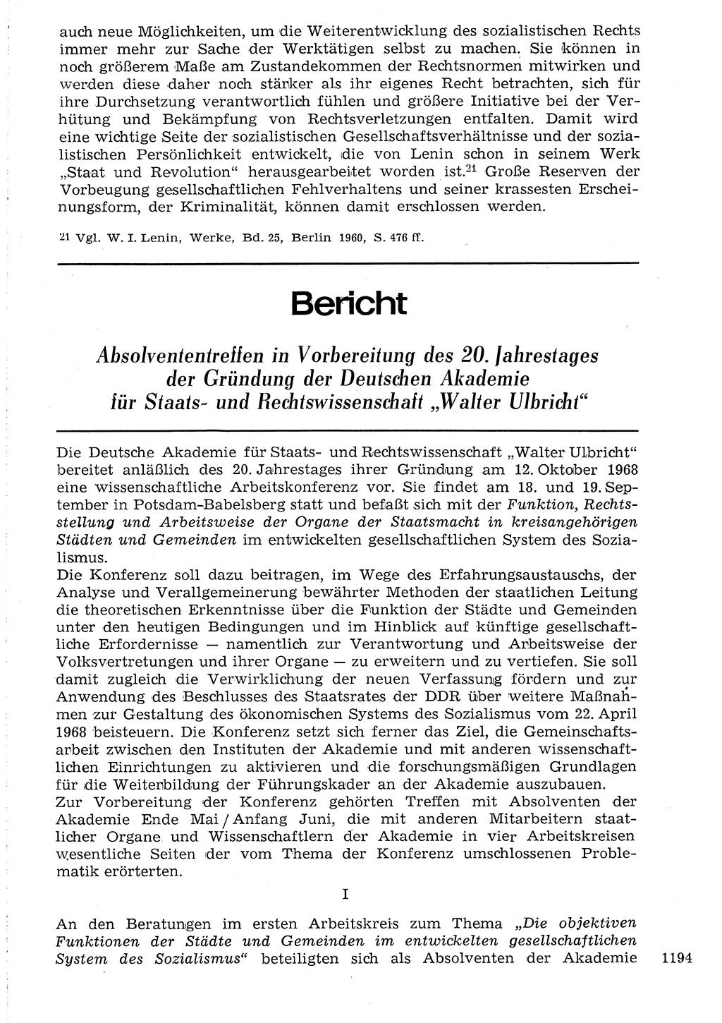 Staat und Recht (StuR), 17. Jahrgang [Deutsche Demokratische Republik (DDR)] 1968, Seite 1194 (StuR DDR 1968, S. 1194)