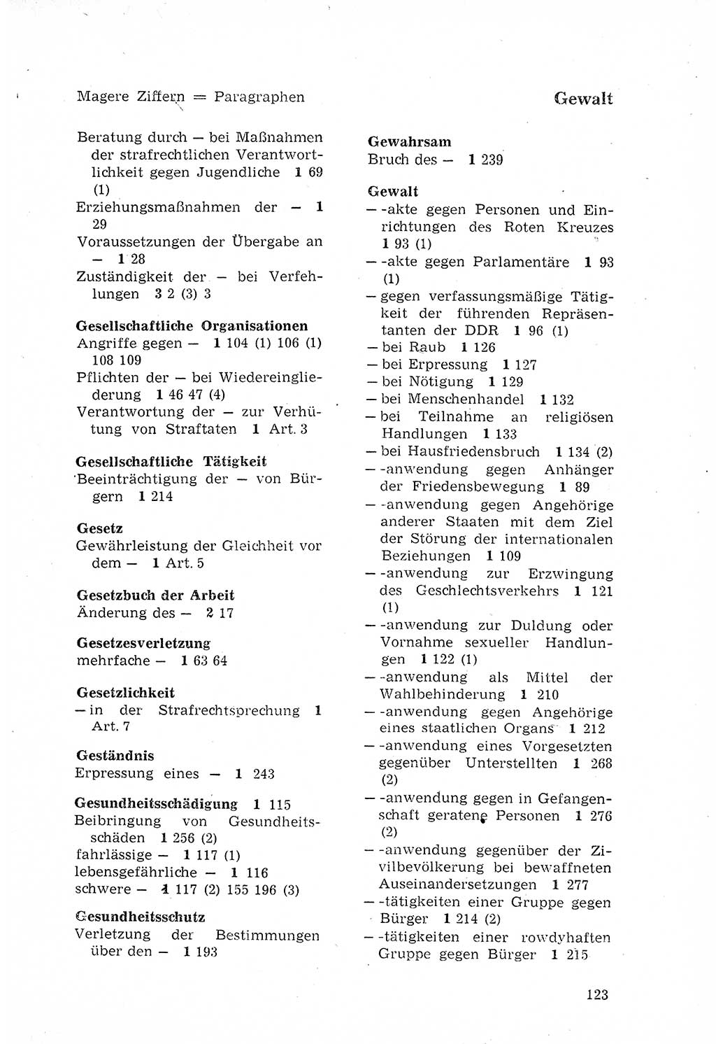 Strafgesetzbuch (StGB) der Deutschen Demokratischen Republik (DDR) 1968, Seite 123 (StGB DDR 1968, S. 123)