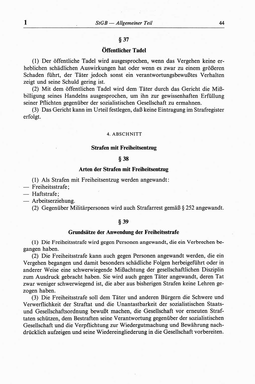 Strafgesetzbuch (StGB) der Deutschen Demokratischen Republik (DDR) und angrenzende Gesetze und Bestimmungen 1968, Seite 44 (StGB Ges. Best. DDR 1968, S. 44)