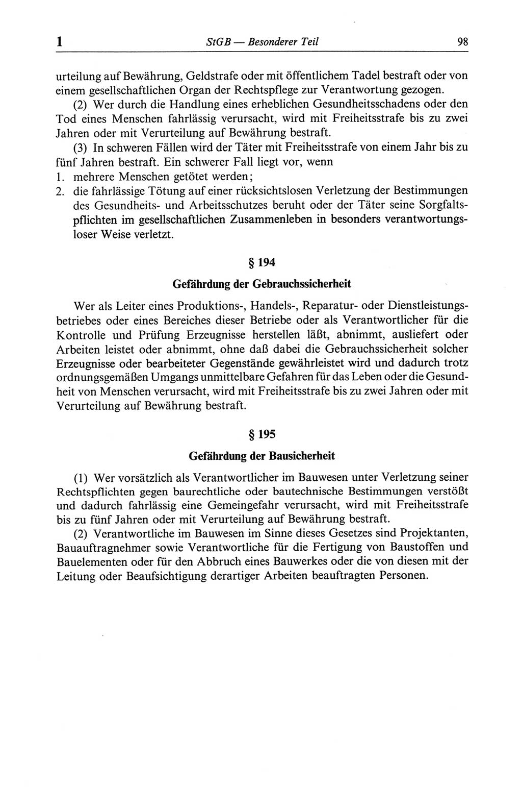 Strafgesetzbuch (StGB) der Deutschen Demokratischen Republik (DDR) und angrenzende Gesetze und Bestimmungen 1968, Seite 98 (StGB Ges. Best. DDR 1968, S. 98)