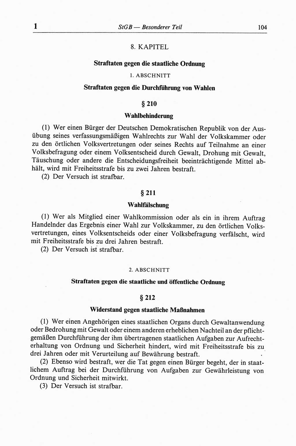 Strafgesetzbuch (StGB) der Deutschen Demokratischen Republik (DDR) und angrenzende Gesetze und Bestimmungen 1968, Seite 104 (StGB Ges. Best. DDR 1968, S. 104)