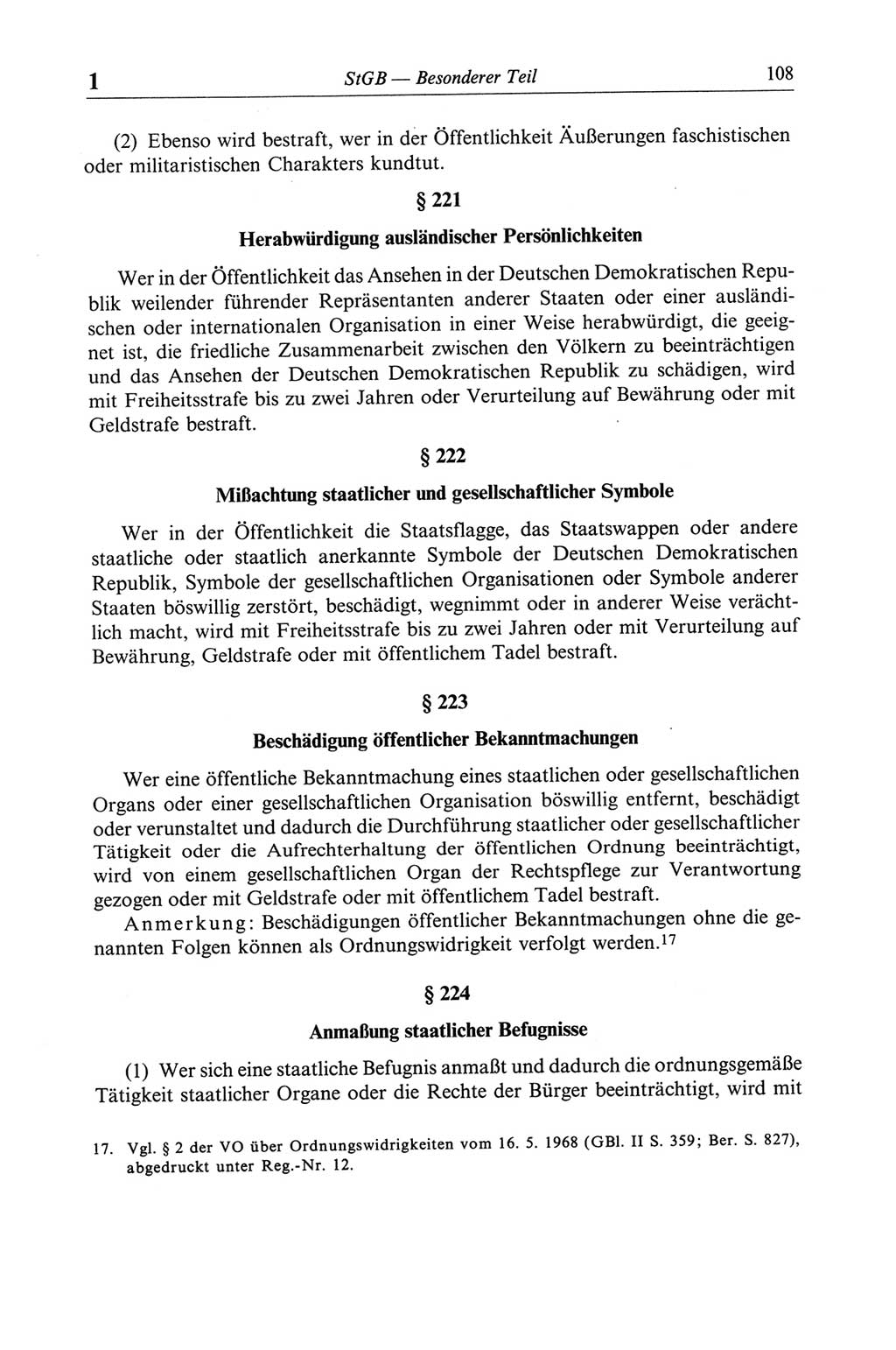 Strafgesetzbuch (StGB) der Deutschen Demokratischen Republik (DDR) und angrenzende Gesetze und Bestimmungen 1968, Seite 108 (StGB Ges. Best. DDR 1968, S. 108)