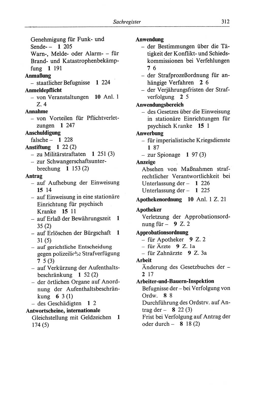 Strafgesetzbuch (StGB) der Deutschen Demokratischen Republik (DDR) und angrenzende Gesetze und Bestimmungen 1968, Seite 312 (StGB Ges. Best. DDR 1968, S. 312)