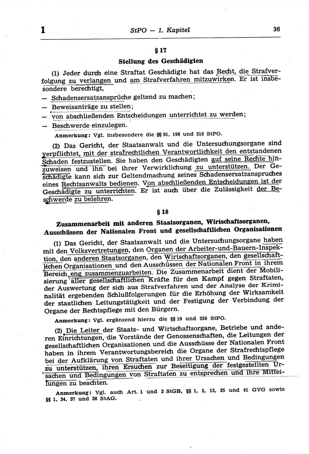 Strafprozeßordnung (StPO) der Deutschen Demokratischen Republik (DDR) und angrenzende Gesetze und Bestimmungen 1968, Seite 36 (StPO Ges. Bstgn. DDR 1968, S. 36)