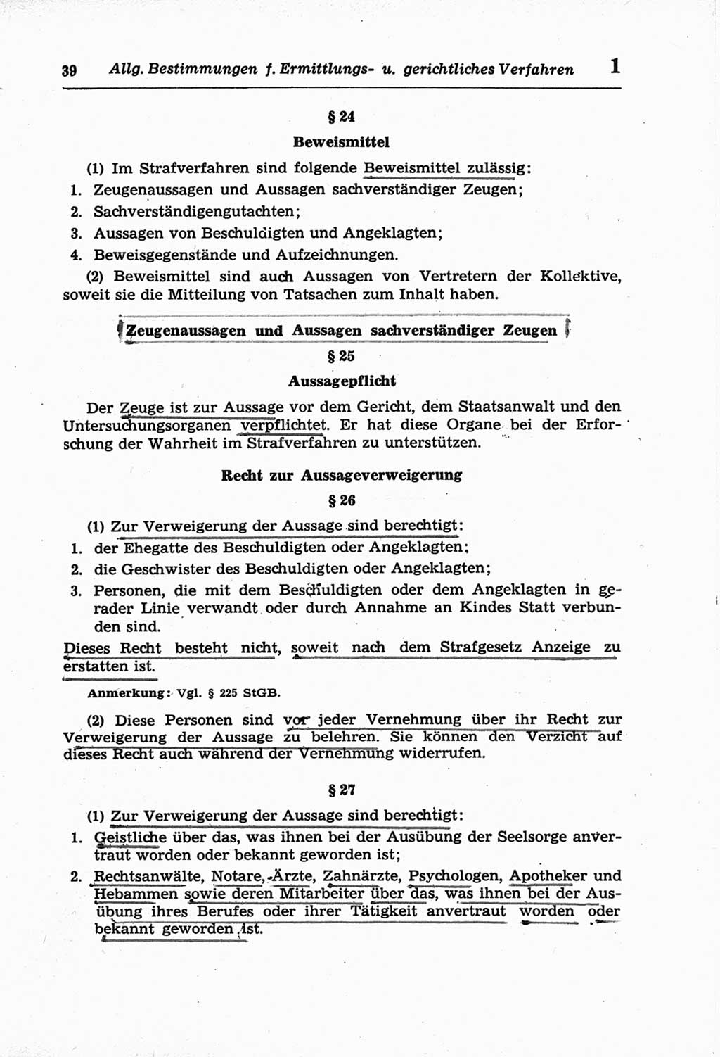 Strafprozeßordnung (StPO) der Deutschen Demokratischen Republik (DDR) und angrenzende Gesetze und Bestimmungen 1968, Seite 39 (StPO Ges. Bstgn. DDR 1968, S. 39)